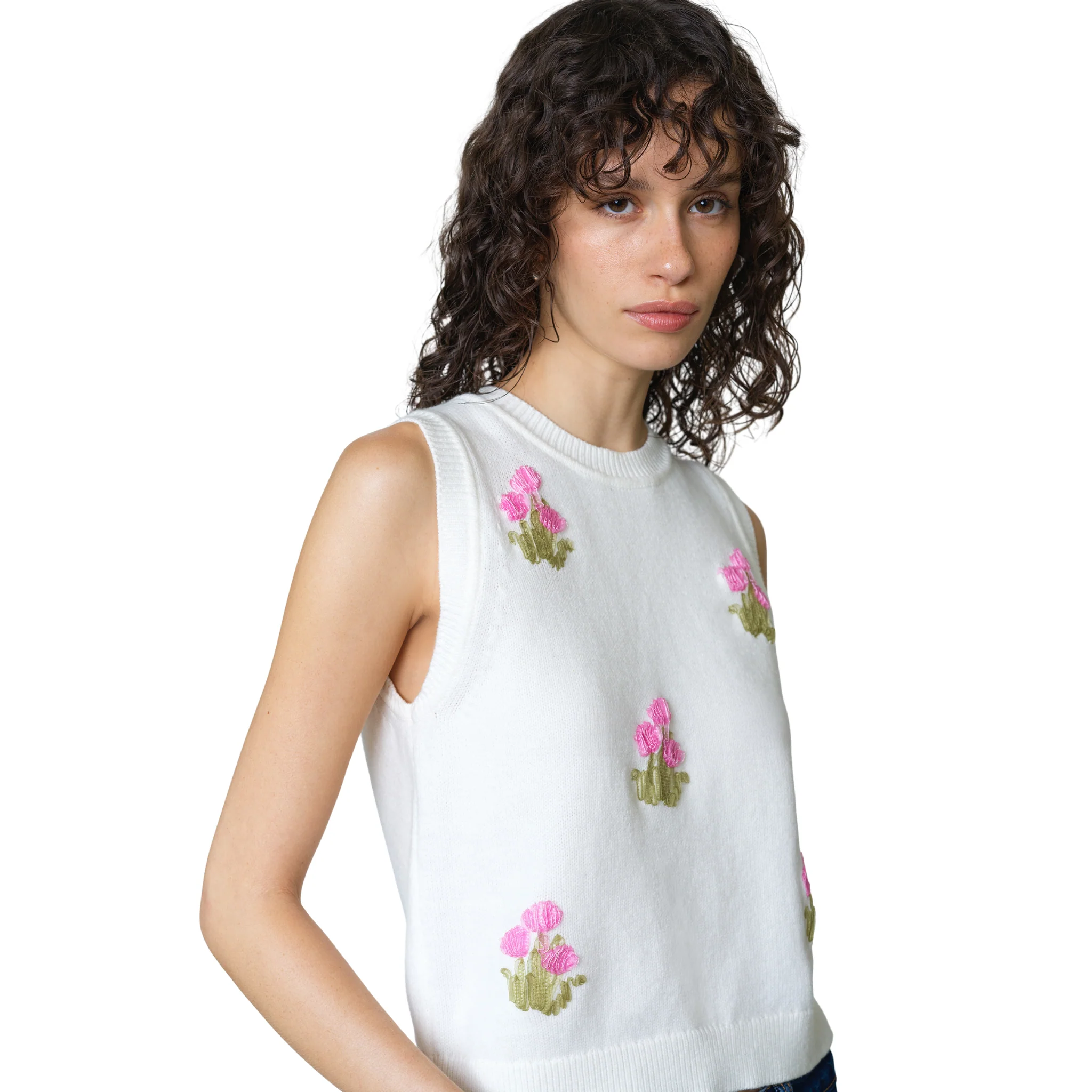 Womens French Connection Porcelain Cream Junie Floral Knitted Vest - Image 2