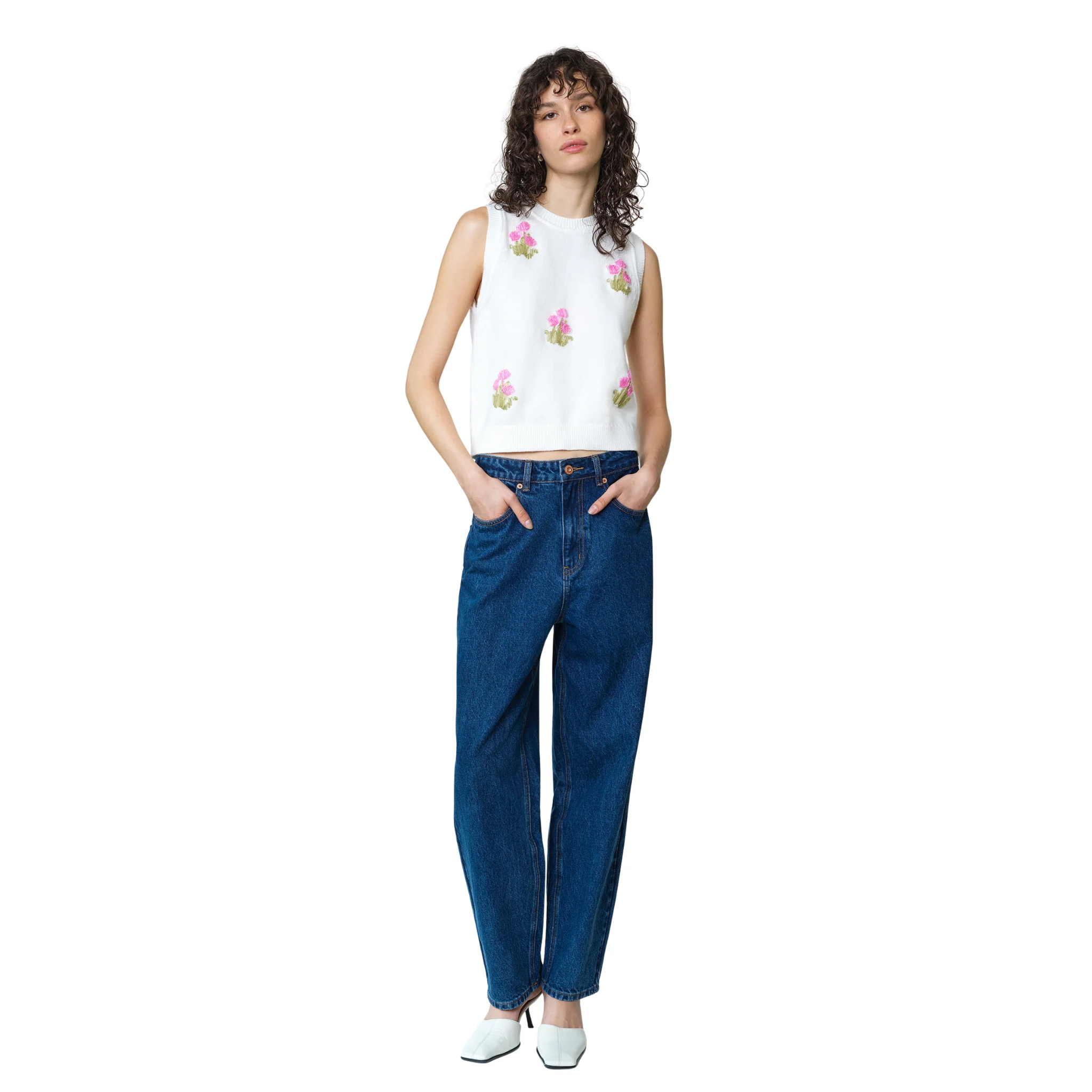 Womens French Connection Porcelain Cream Junie Floral Knitted Vest - Image 3