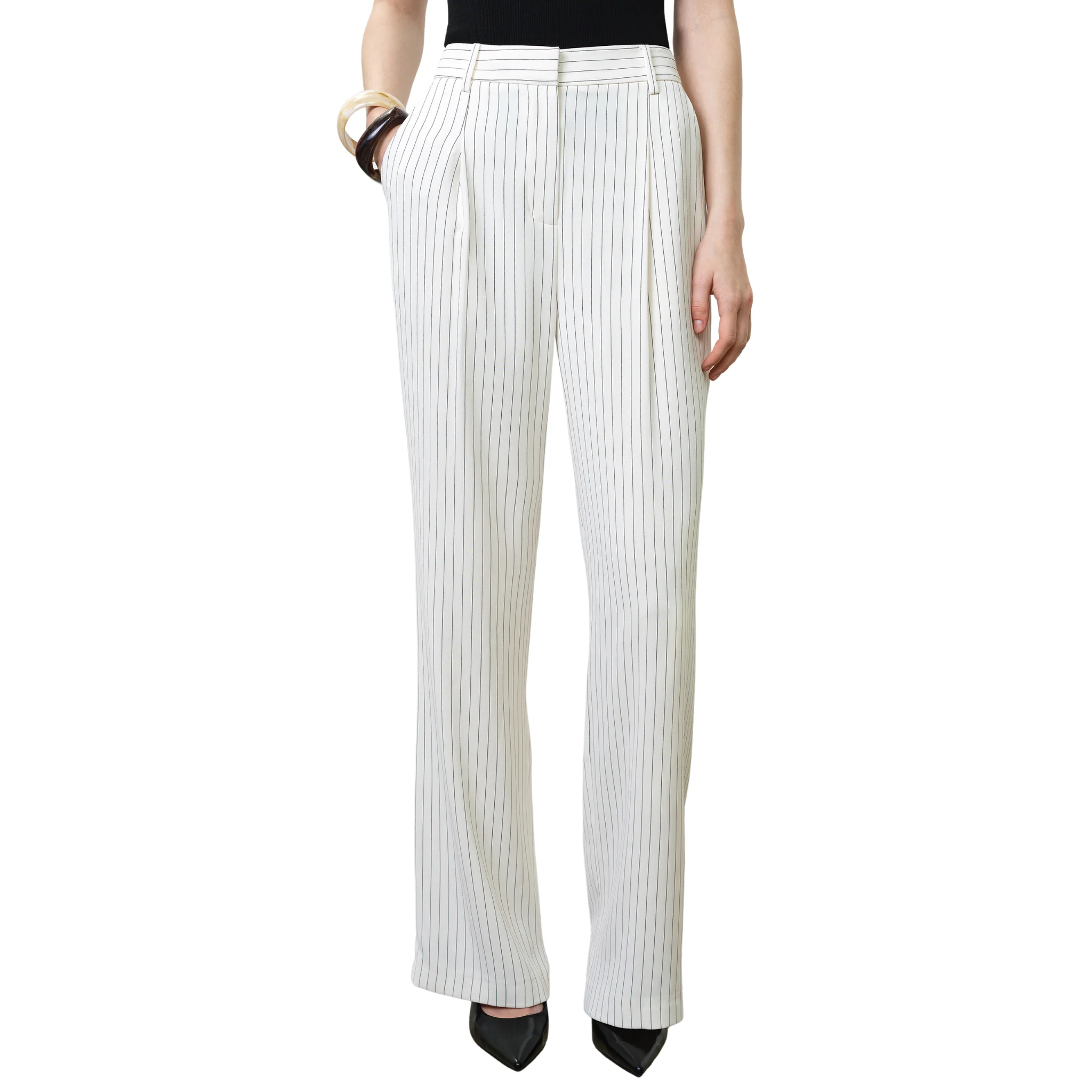 Womens French Connection Porcelain Cream Vinnie Pinstripe Trousers - Image 2