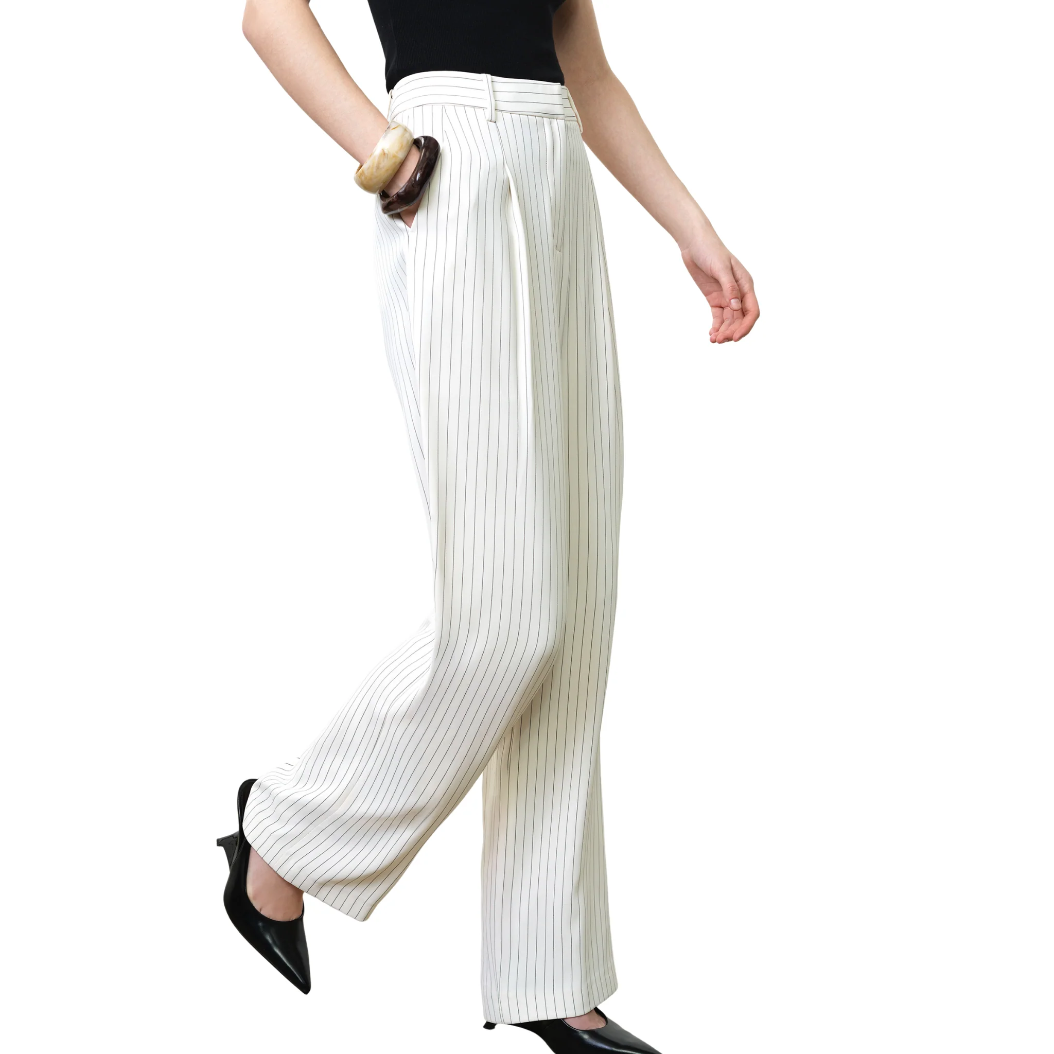Womens French Connection Porcelain Cream Vinnie Pinstripe Trousers - Image 4