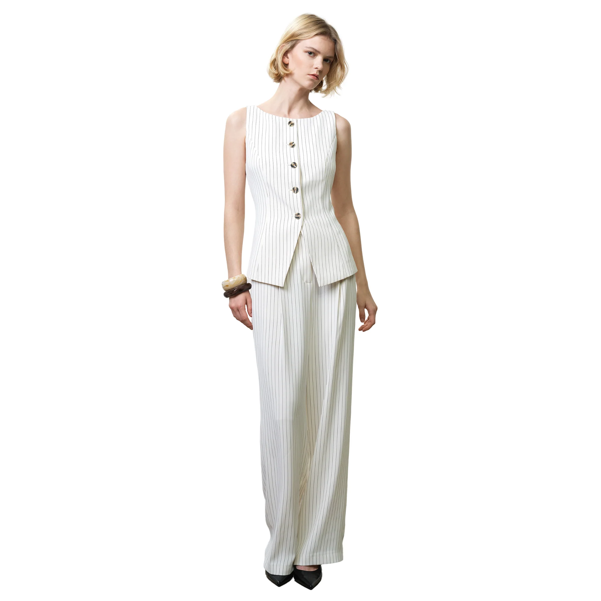 Womens French Connection Porcelain Cream Vinnie Pinstripe Trousers - Image 5