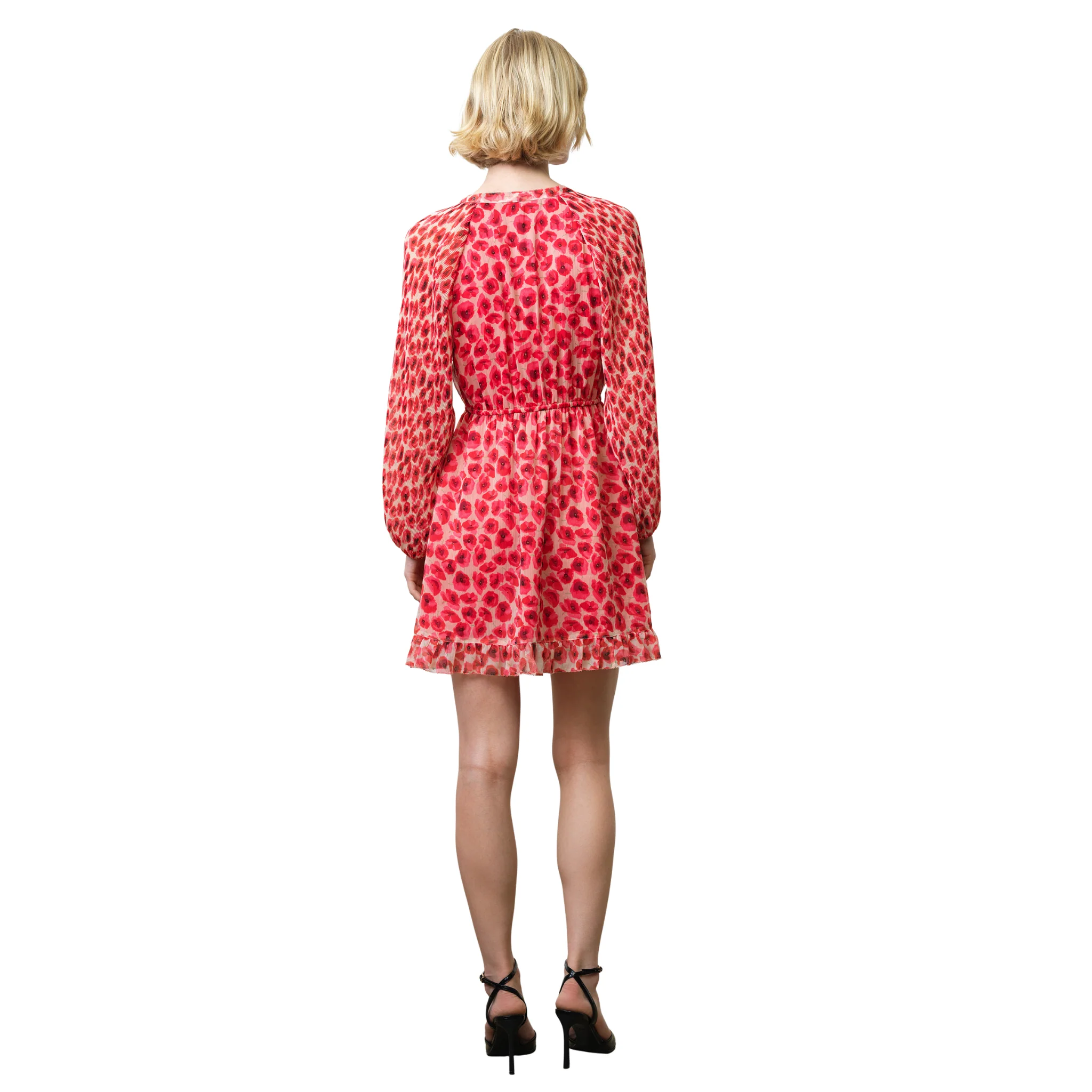 Womens French Connection Red Multi Poppy Emina Pleated Sleeve Dress - Image 4