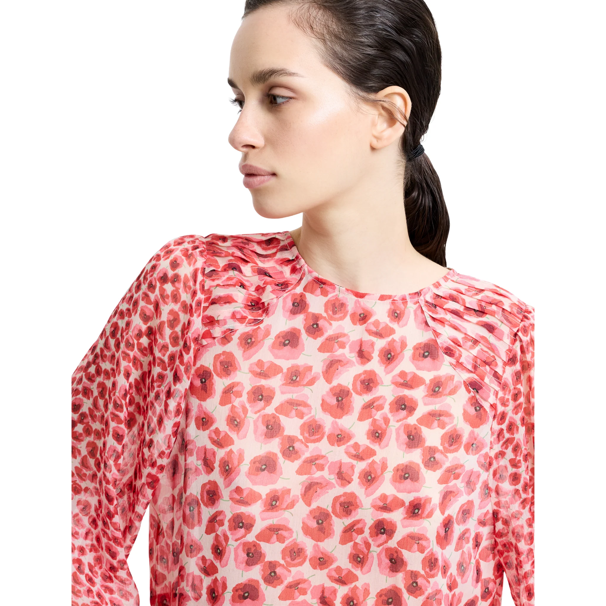 Womens French Connection Red Multi Poppy Emina Semi Sheer Top - Image 2
