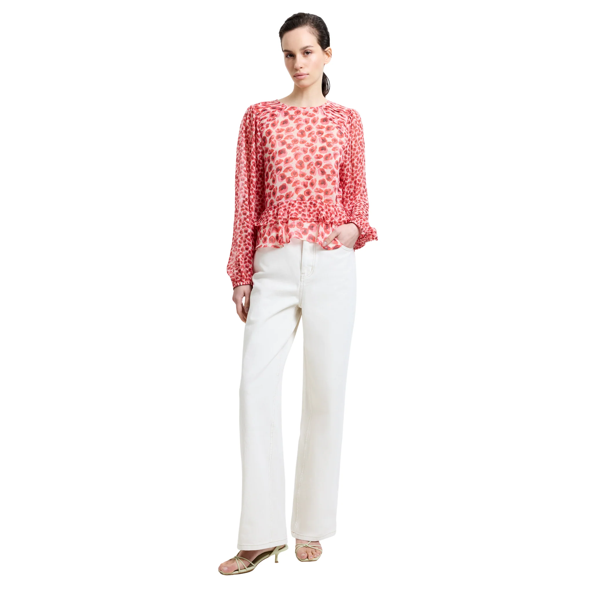 Womens French Connection Red Multi Poppy Emina Semi Sheer Top - Image 3