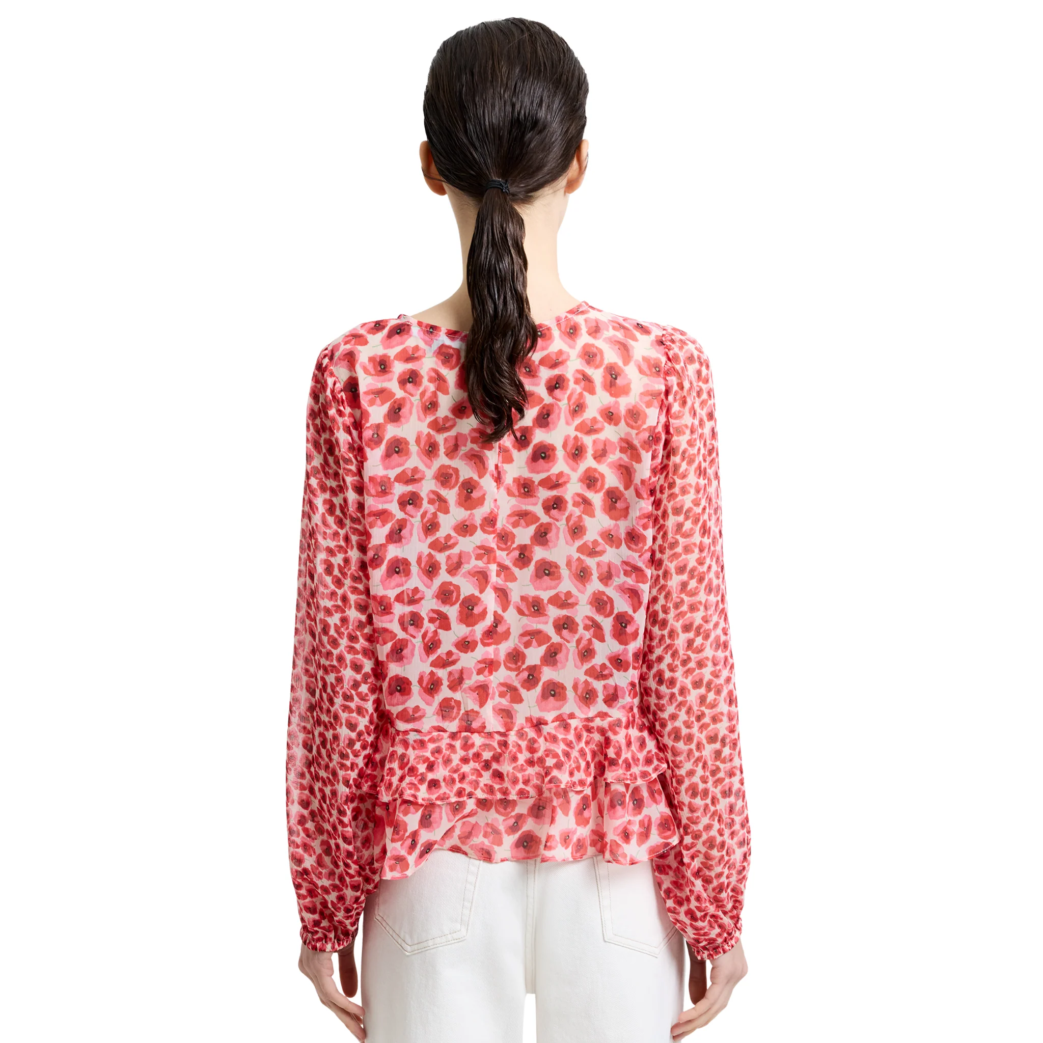 Womens French Connection Red Multi Poppy Emina Semi Sheer Top - Image 4