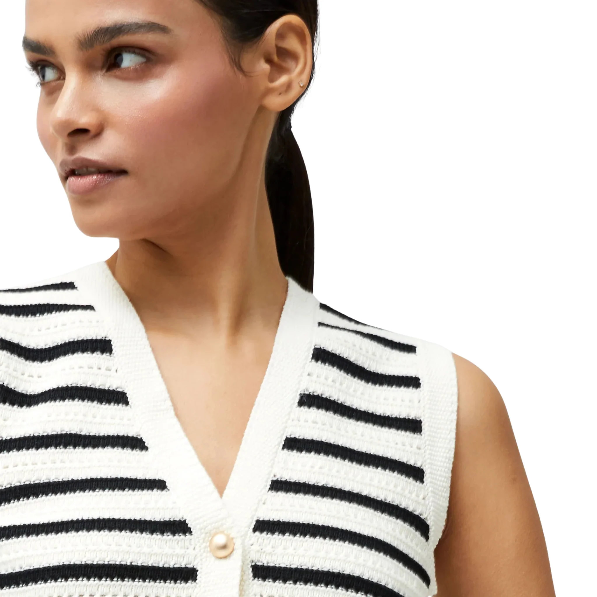 Womens French Connection Summer White/Navy Lumi Mozart Knit Waistcoat - Image 3