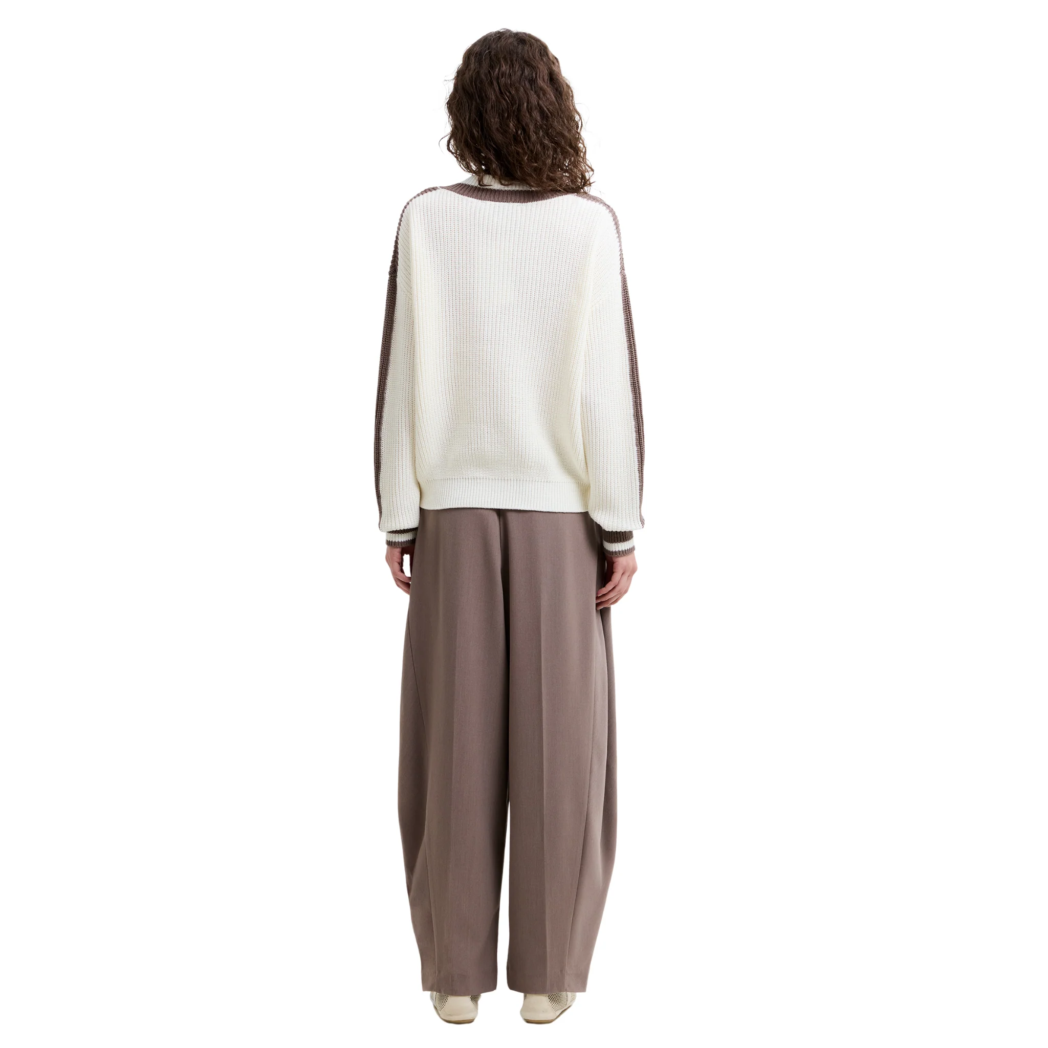 Womens French Connection Summer White/Taupe Varli Varsity Jumper - Image 3