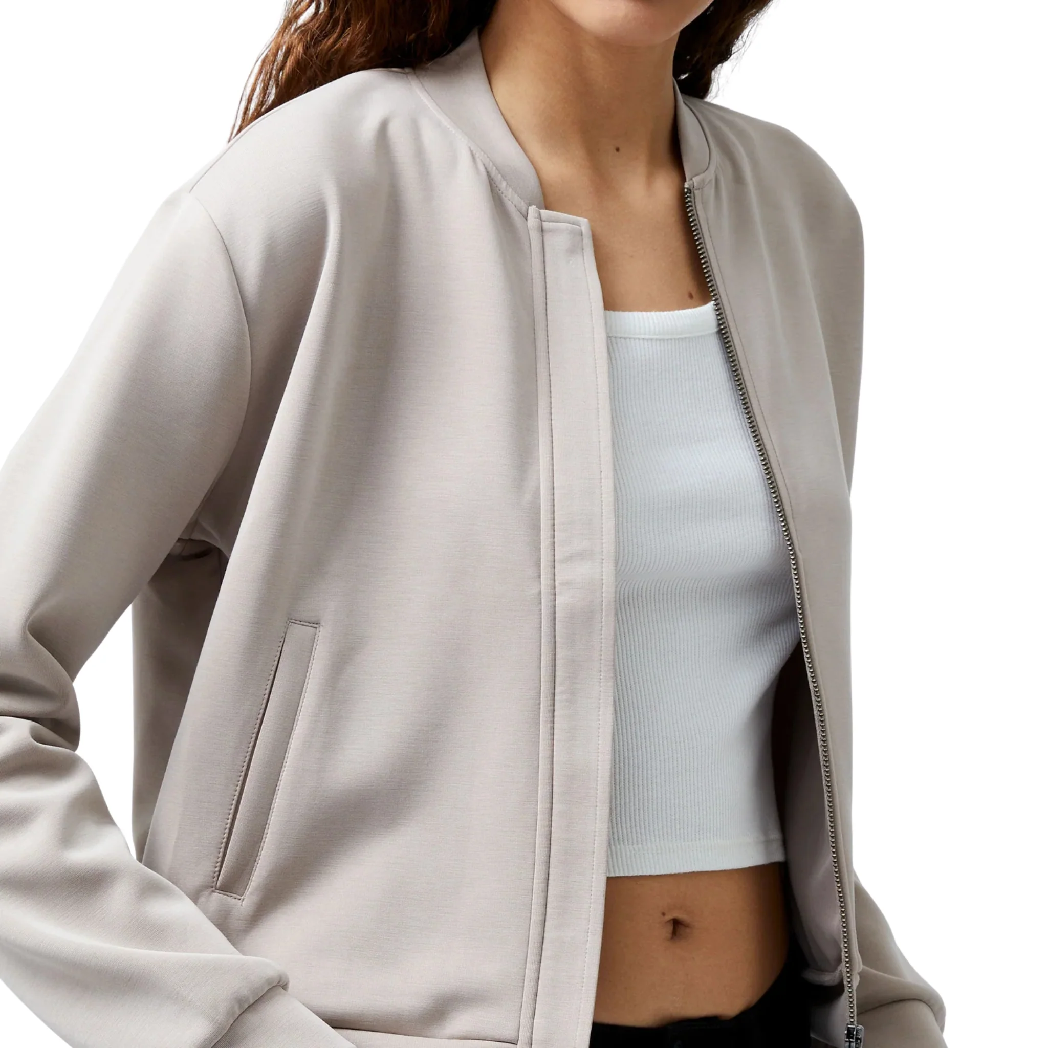 Womens French Connection Washed Macchiato Wren Zip Bomber Jacket - Image 2