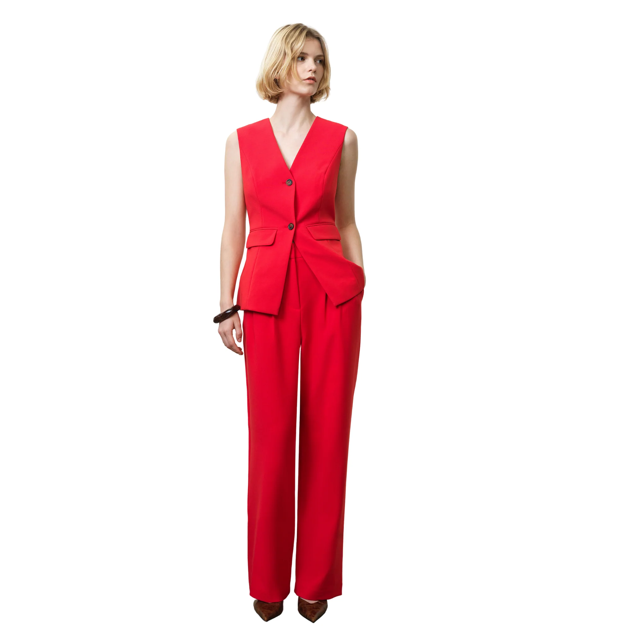 Womens French Connection Watermelon Red Carlie Longline Waistcoat - Image 4