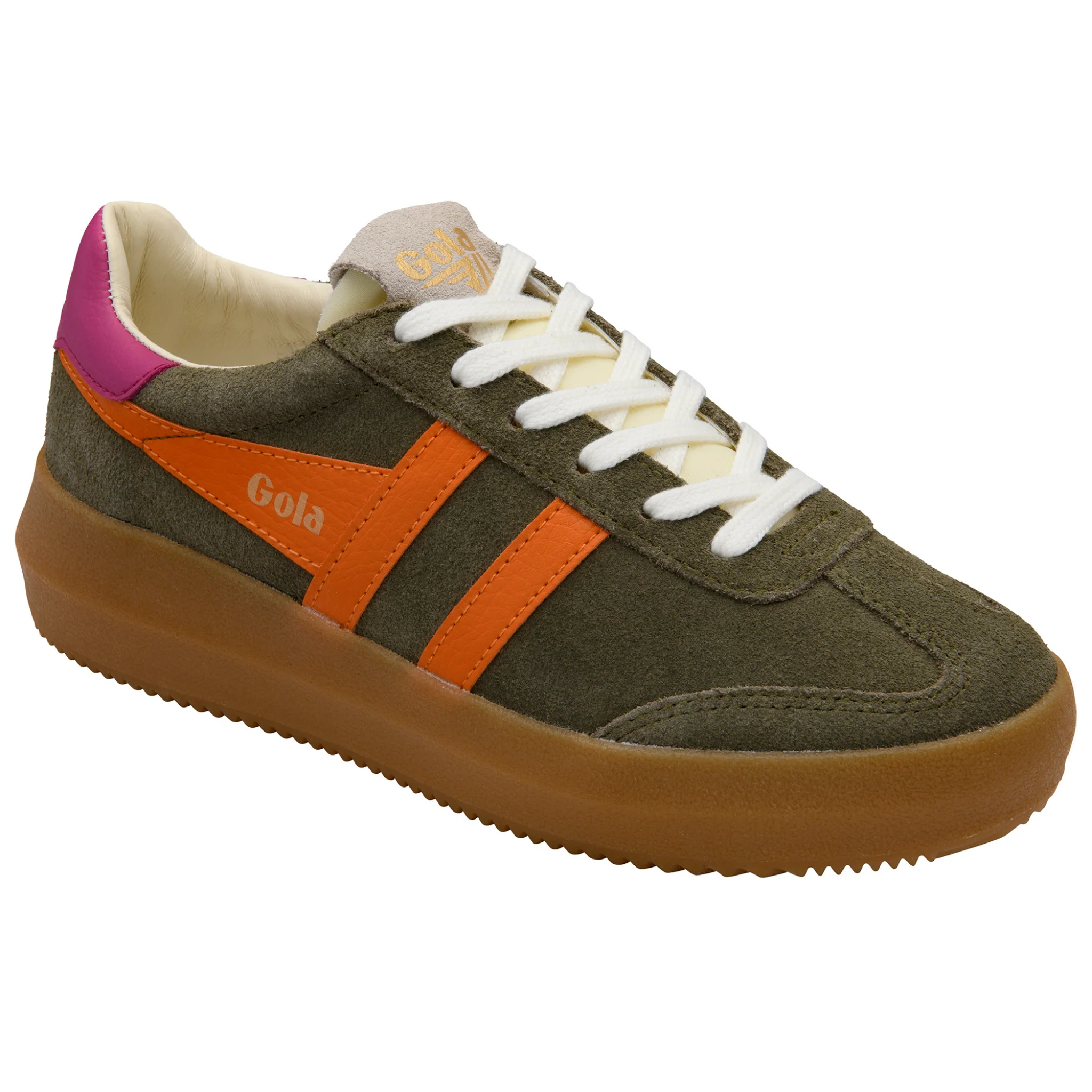 Womens Gola Khaki/Clementine/Fuchsia Athena Trainers - Image 3