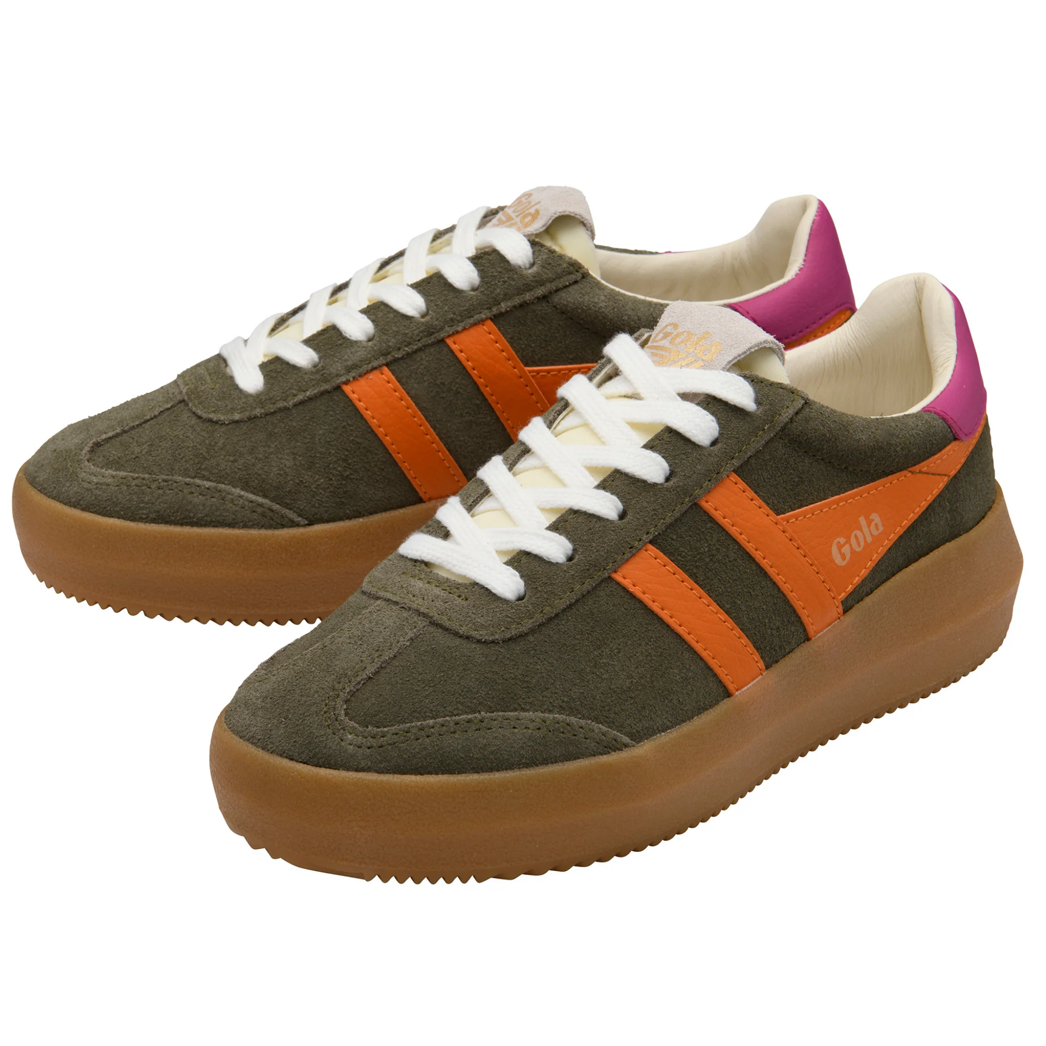Womens Gola Khaki/Clementine/Fuchsia Athena Trainers - Image 4
