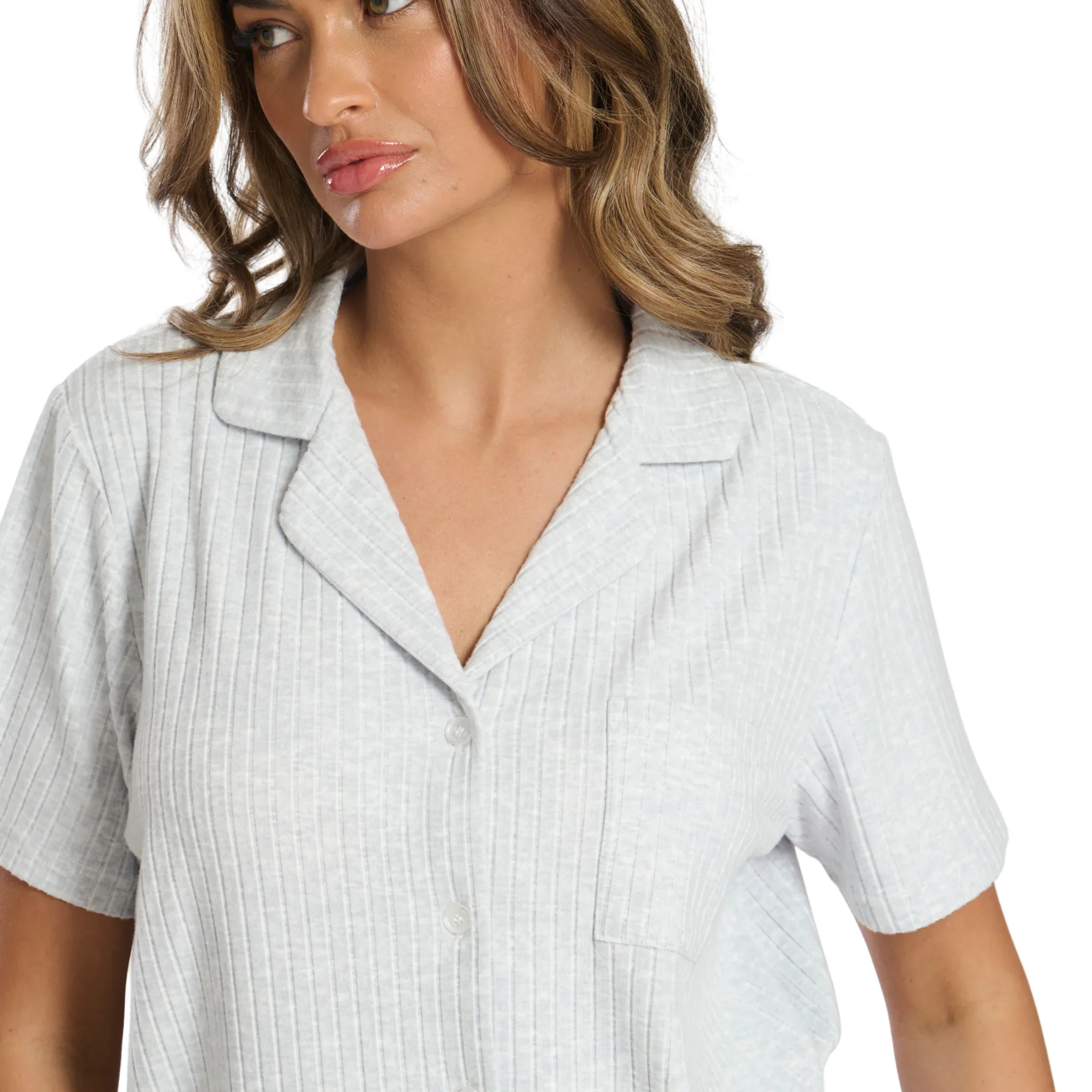 Womens Grey Luxury Brushed Rib S/s Pyjama Set - Image 3