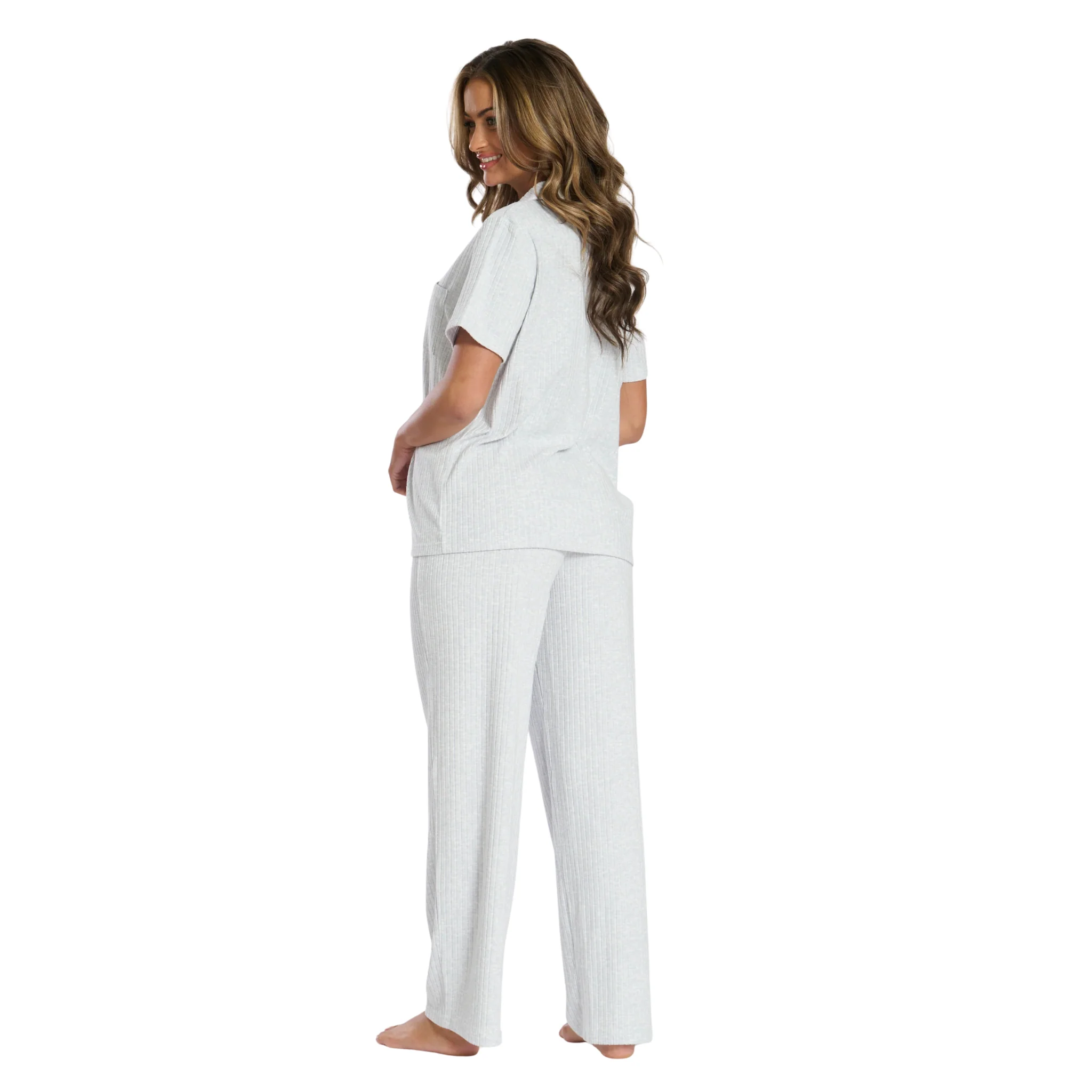 Womens Grey Luxury Brushed Rib S/s Pyjama Set - Image 4