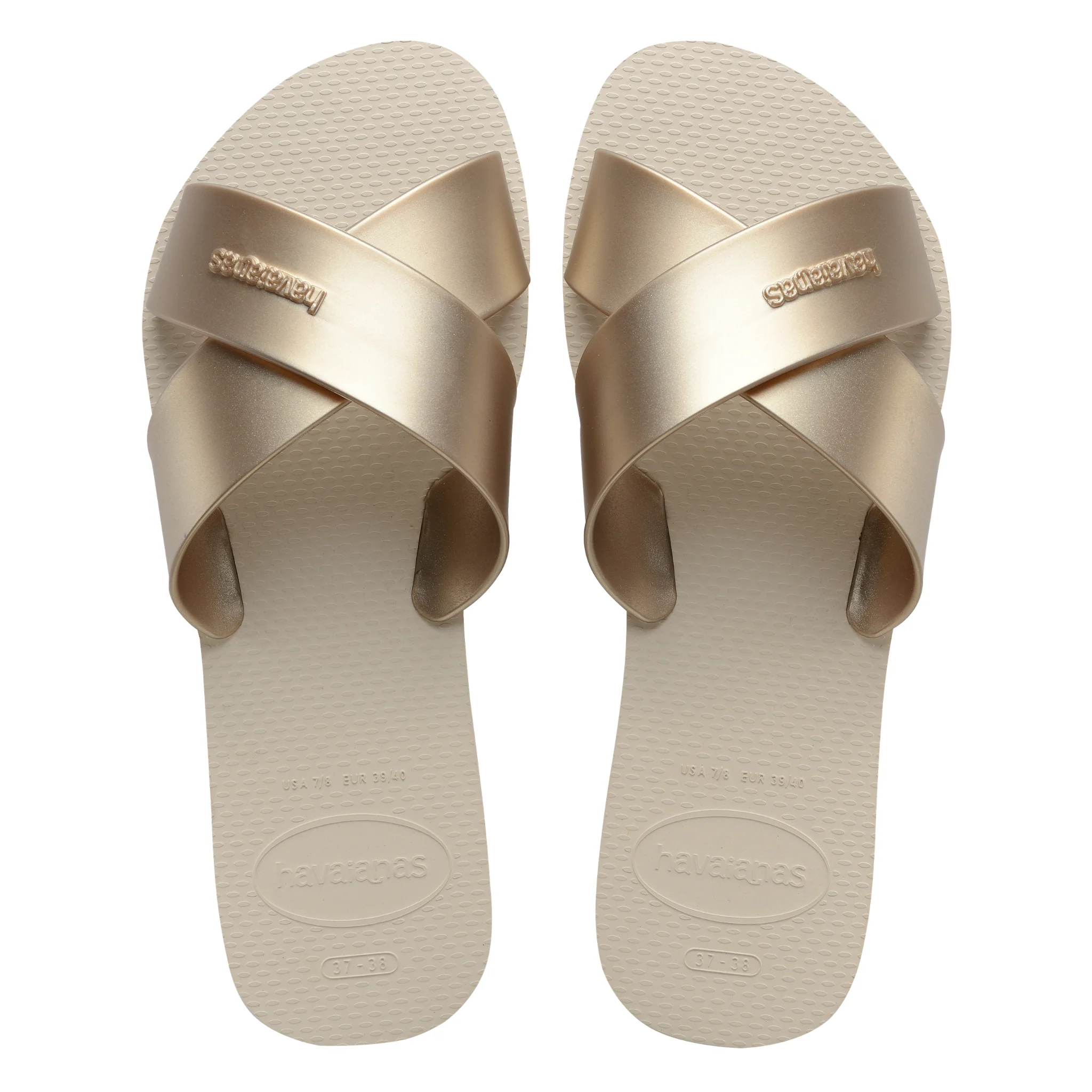 Womens Havaianas Beige Aqua Metallic Slides - Image 2