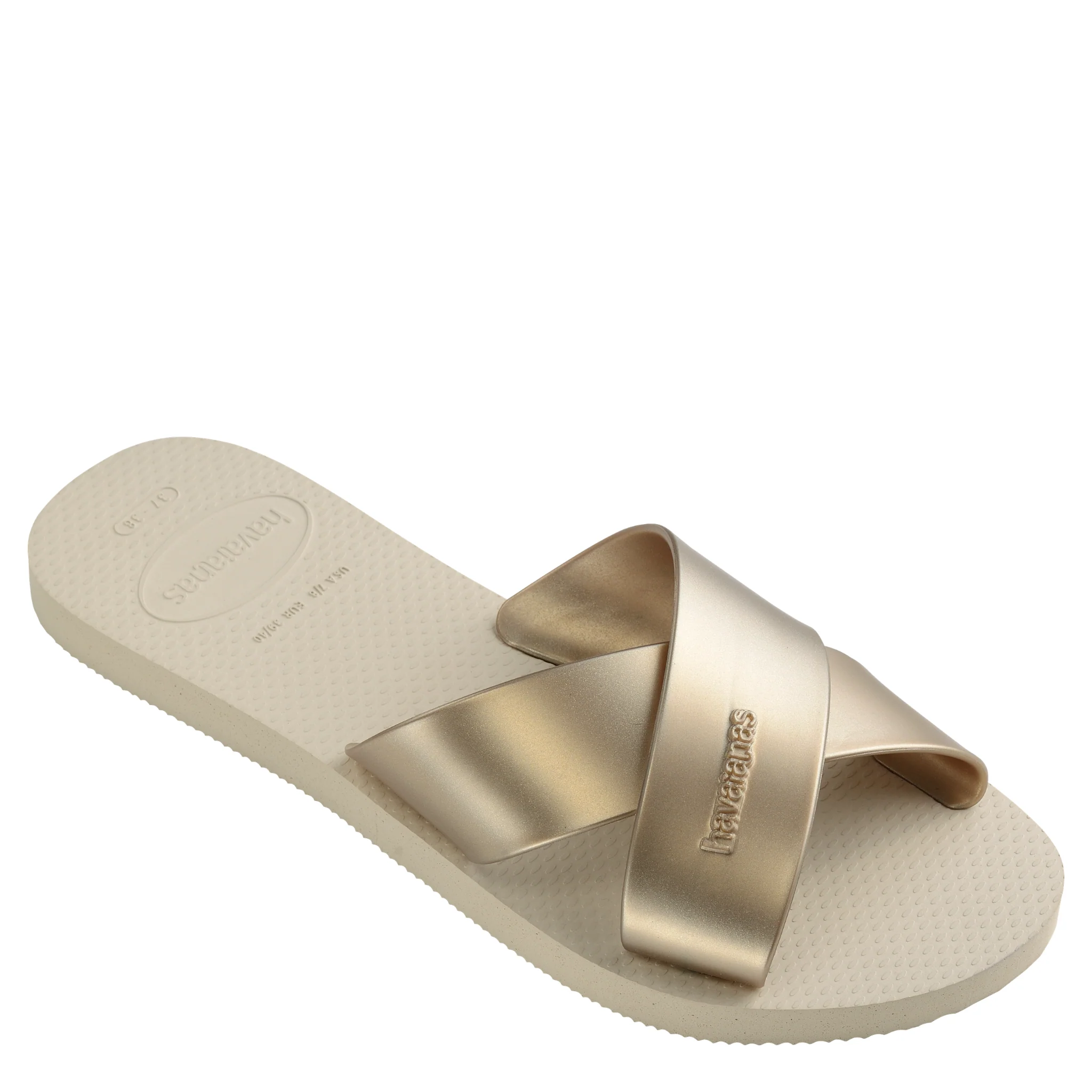 Womens Havaianas Beige Aqua Metallic Slides - Image 3