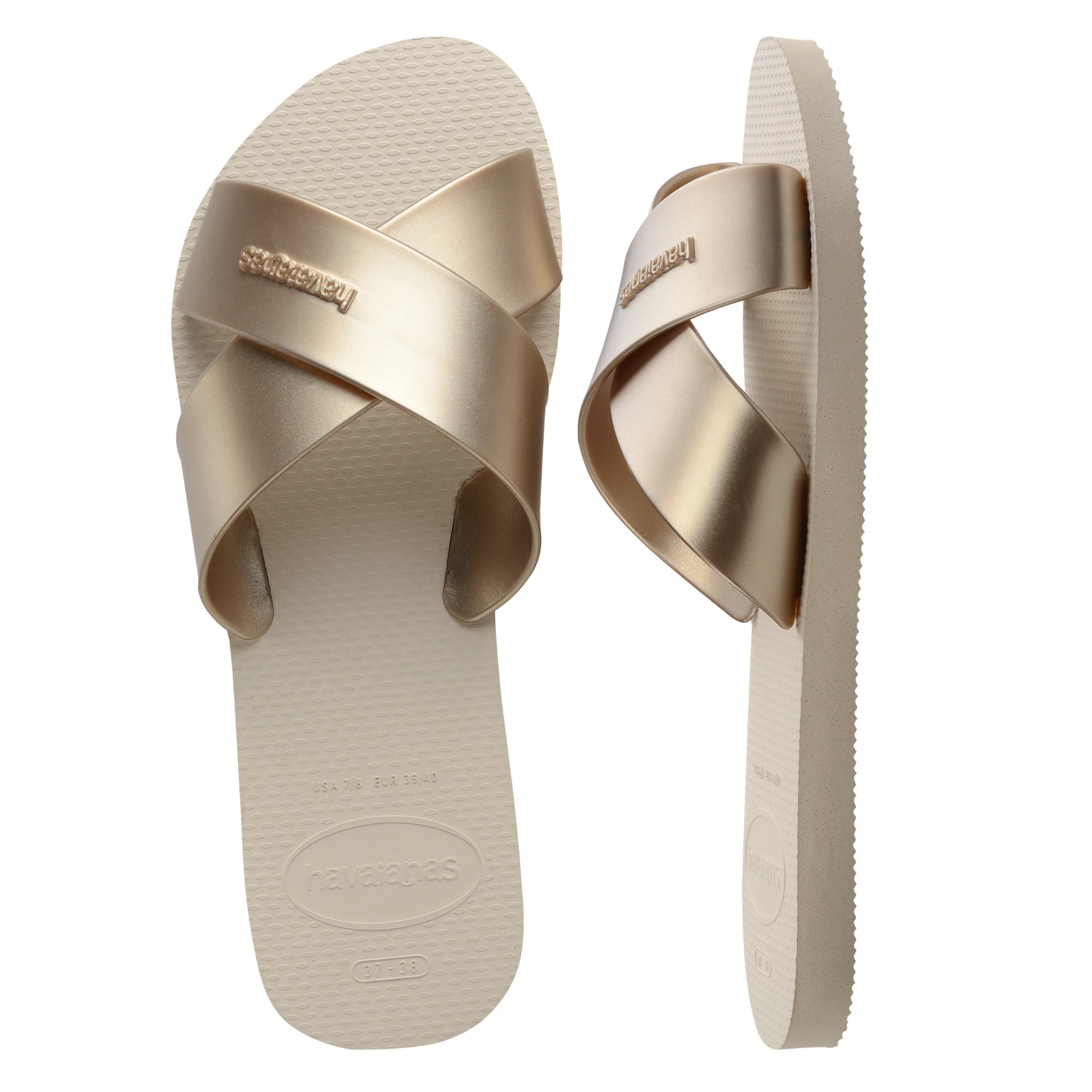 Womens Havaianas Beige Aqua Metallic Slides - Image 4