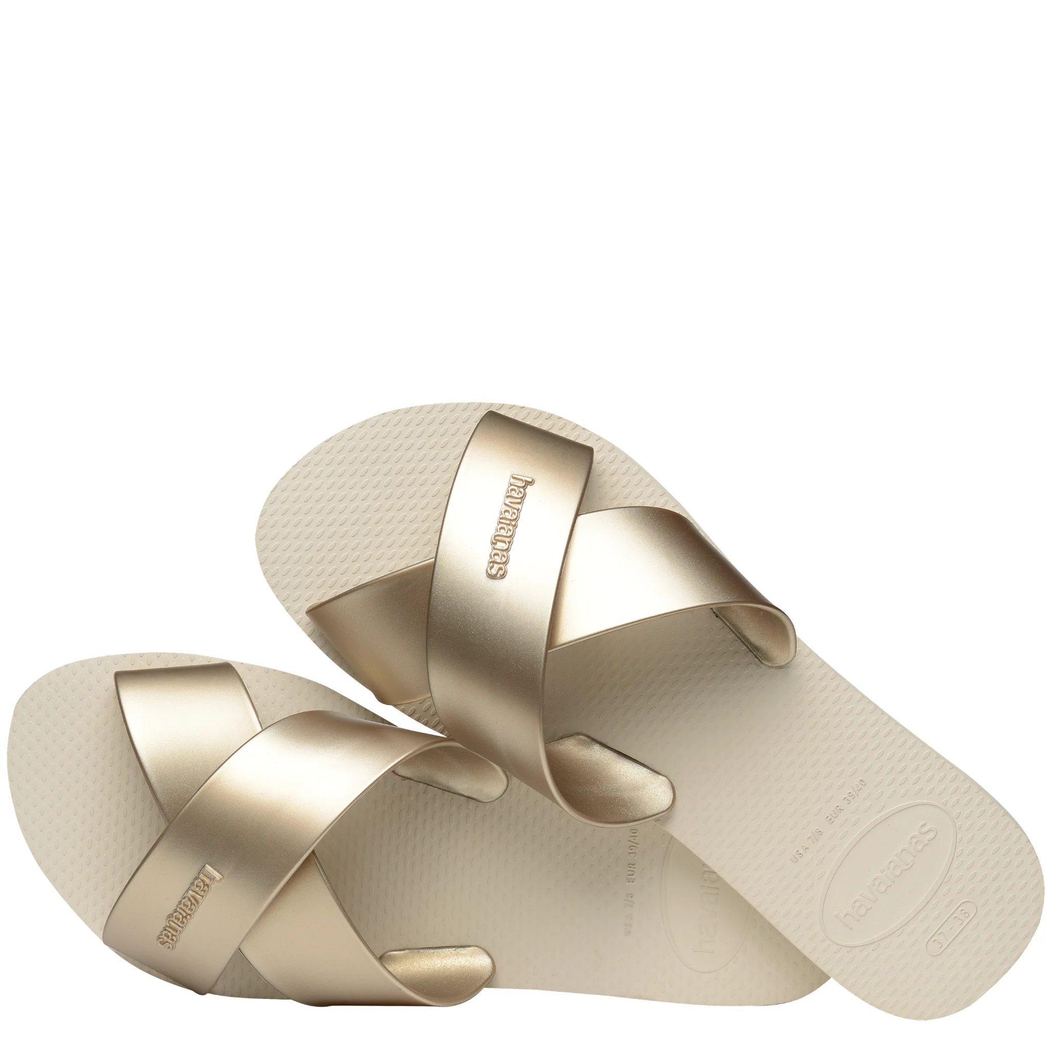 Womens Havaianas Beige Aqua Metallic Slides - Image 5