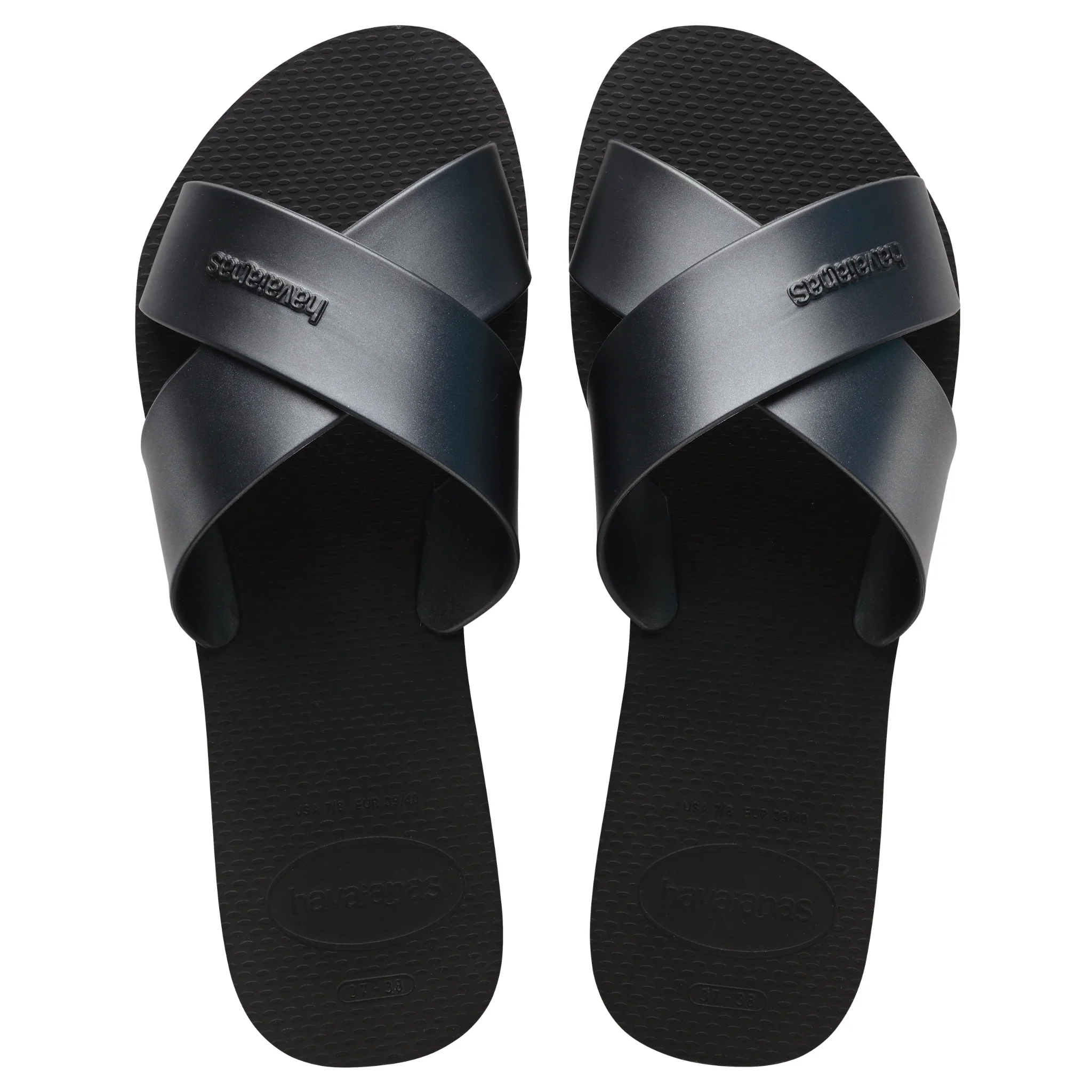 Womens Havaianas Black Aqua Metallic Slides - Image 2