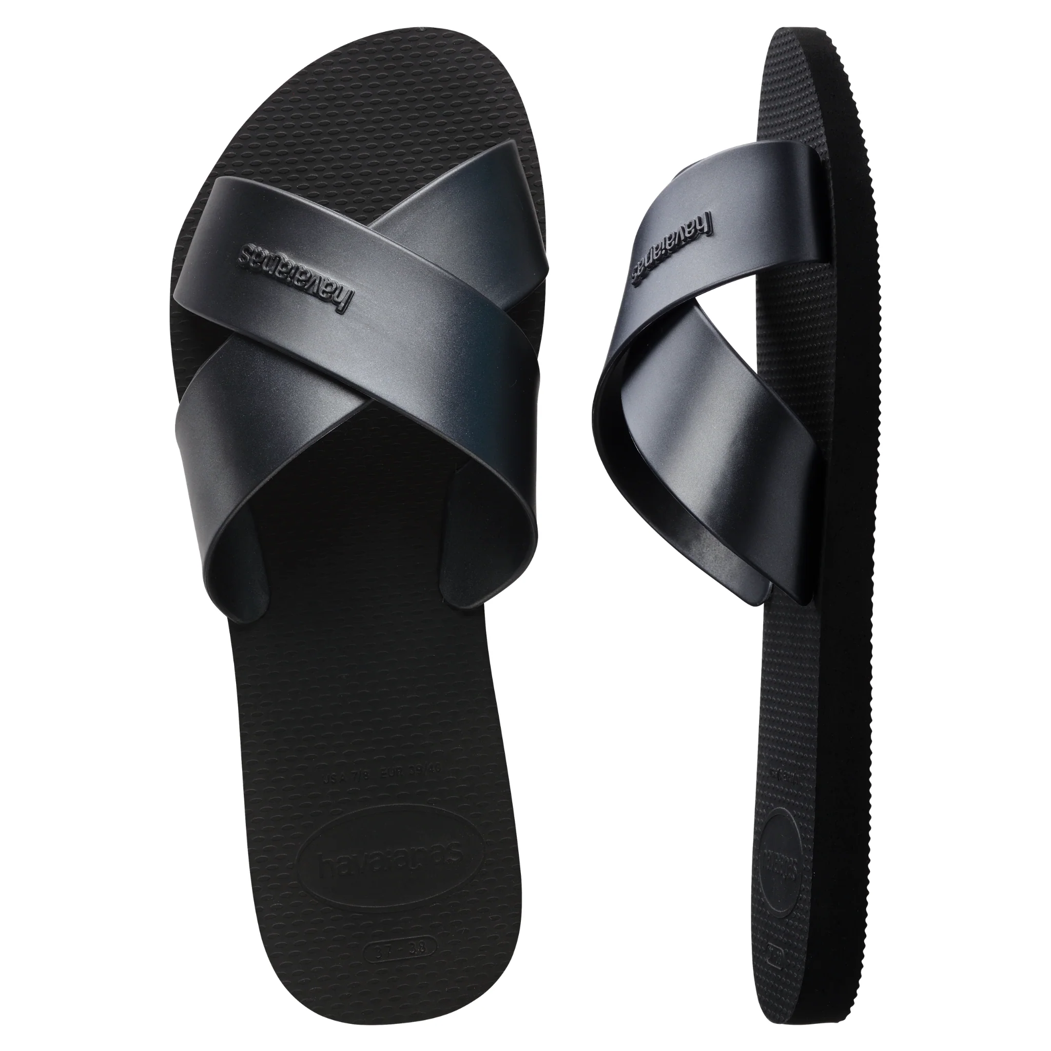 Womens Havaianas Black Aqua Metallic Slides - Image 4