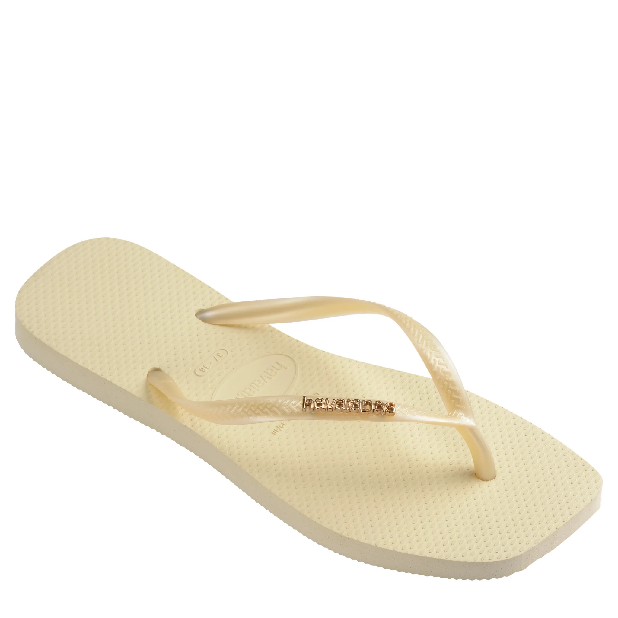 Womens Havaianas Buttercream Slim Square Logo Metallic Flip Flops - Image 3