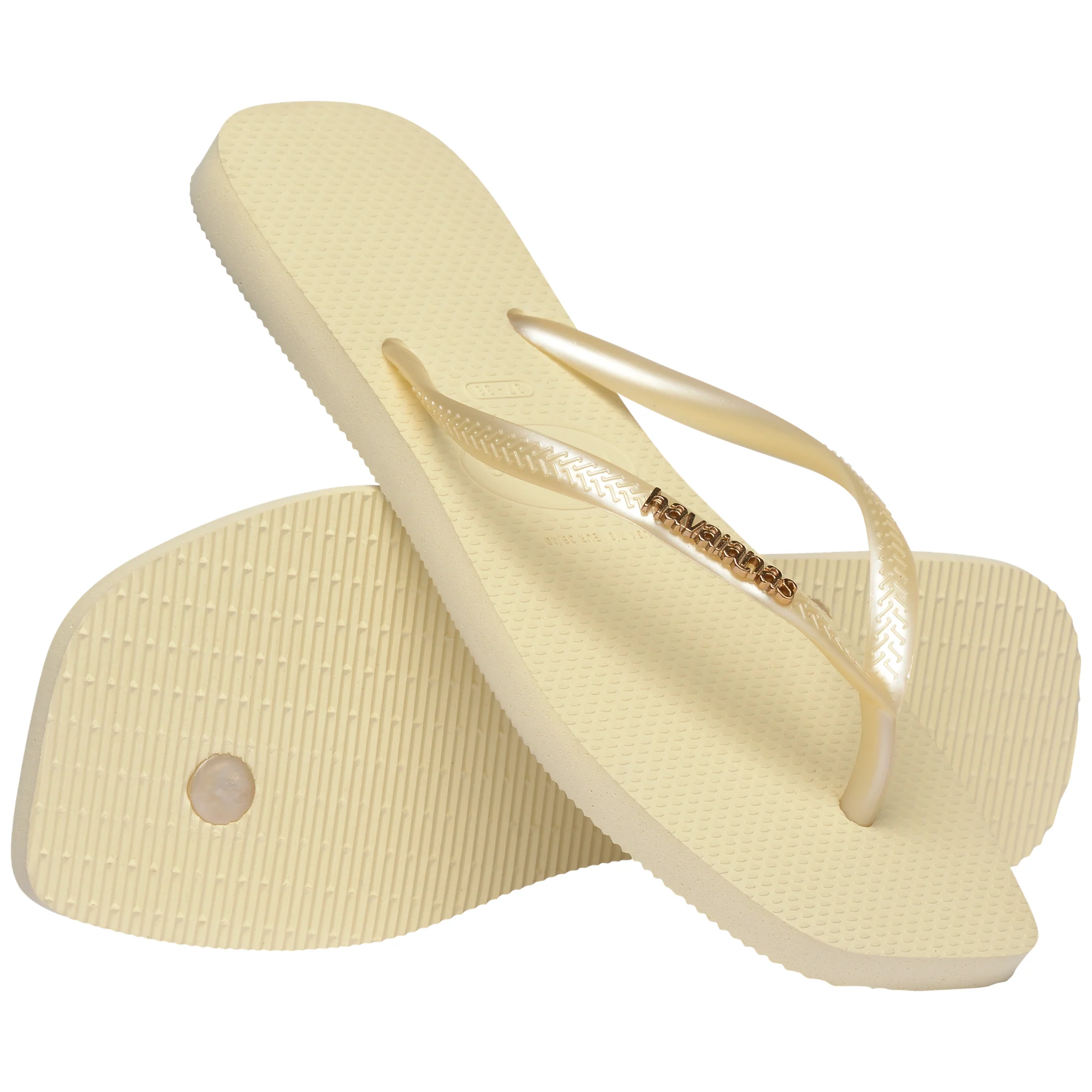 Womens Havaianas Buttercream Slim Square Logo Metallic Flip Flops - Image 4