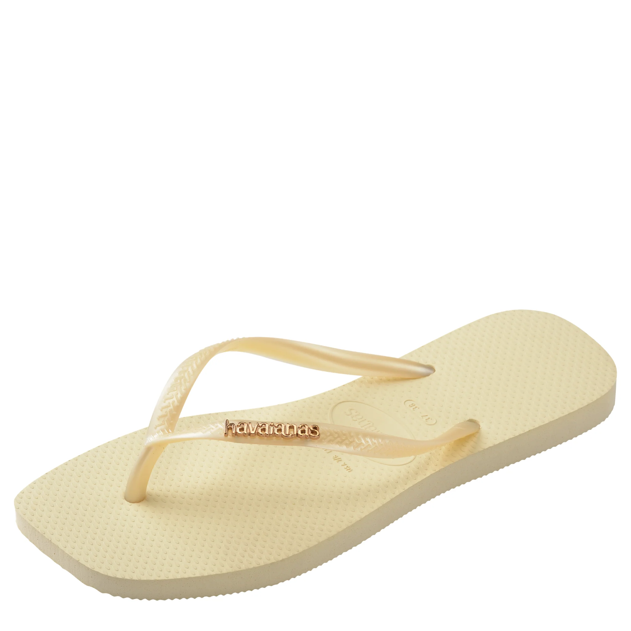 Womens Havaianas Buttercream Slim Square Logo Metallic Flip Flops - Image 5