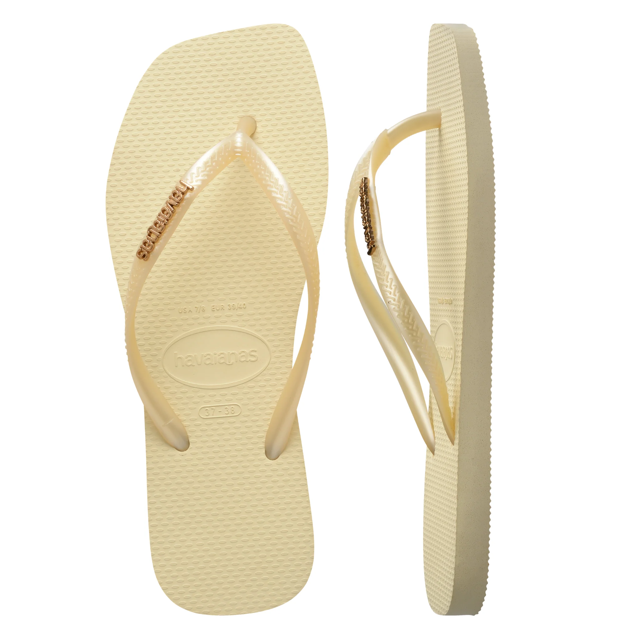 Womens Havaianas Buttercream Slim Square Logo Metallic Flip Flops - Image 6