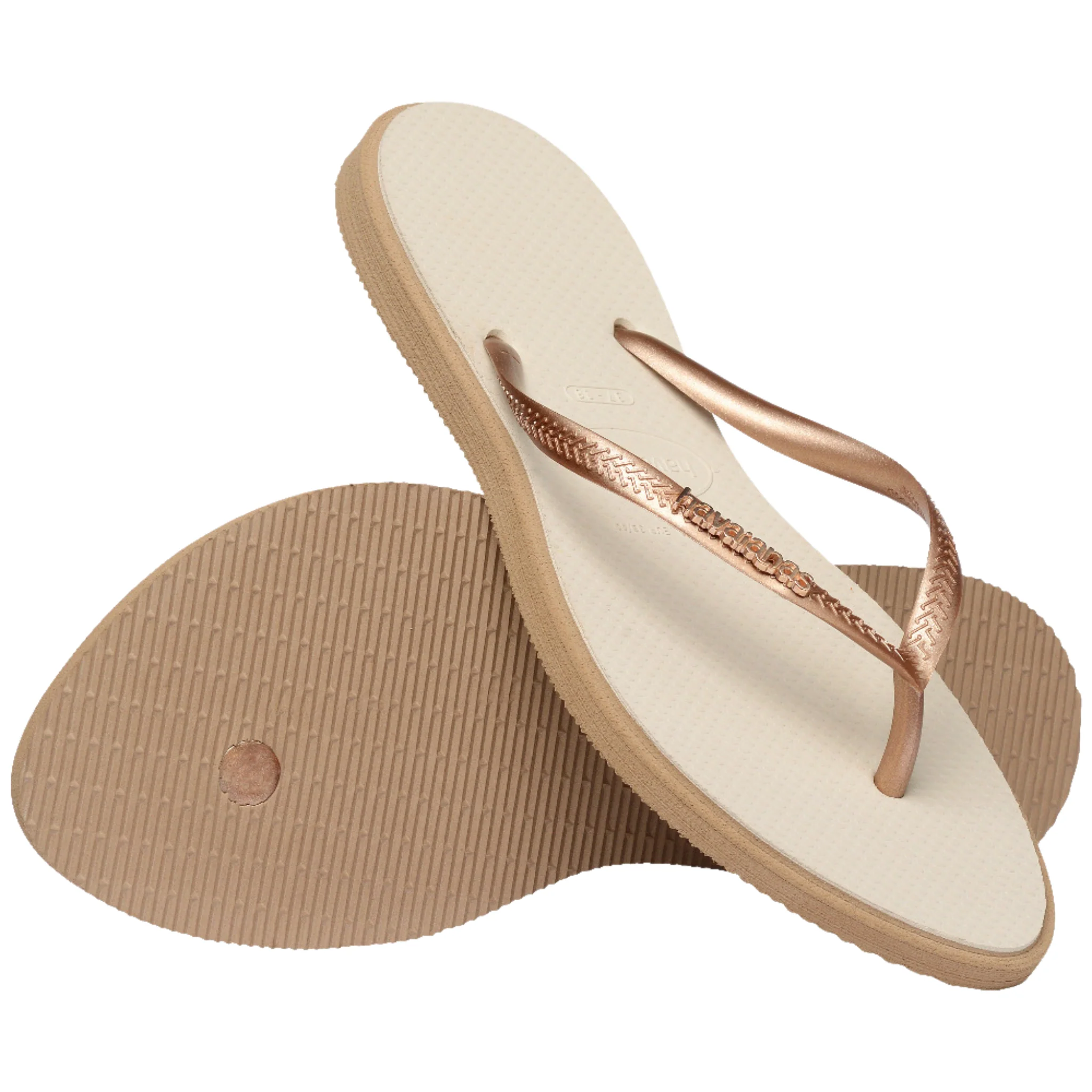Womens Havaianas Rose Gold/Beige Slim Point Flip Flops - Image 3
