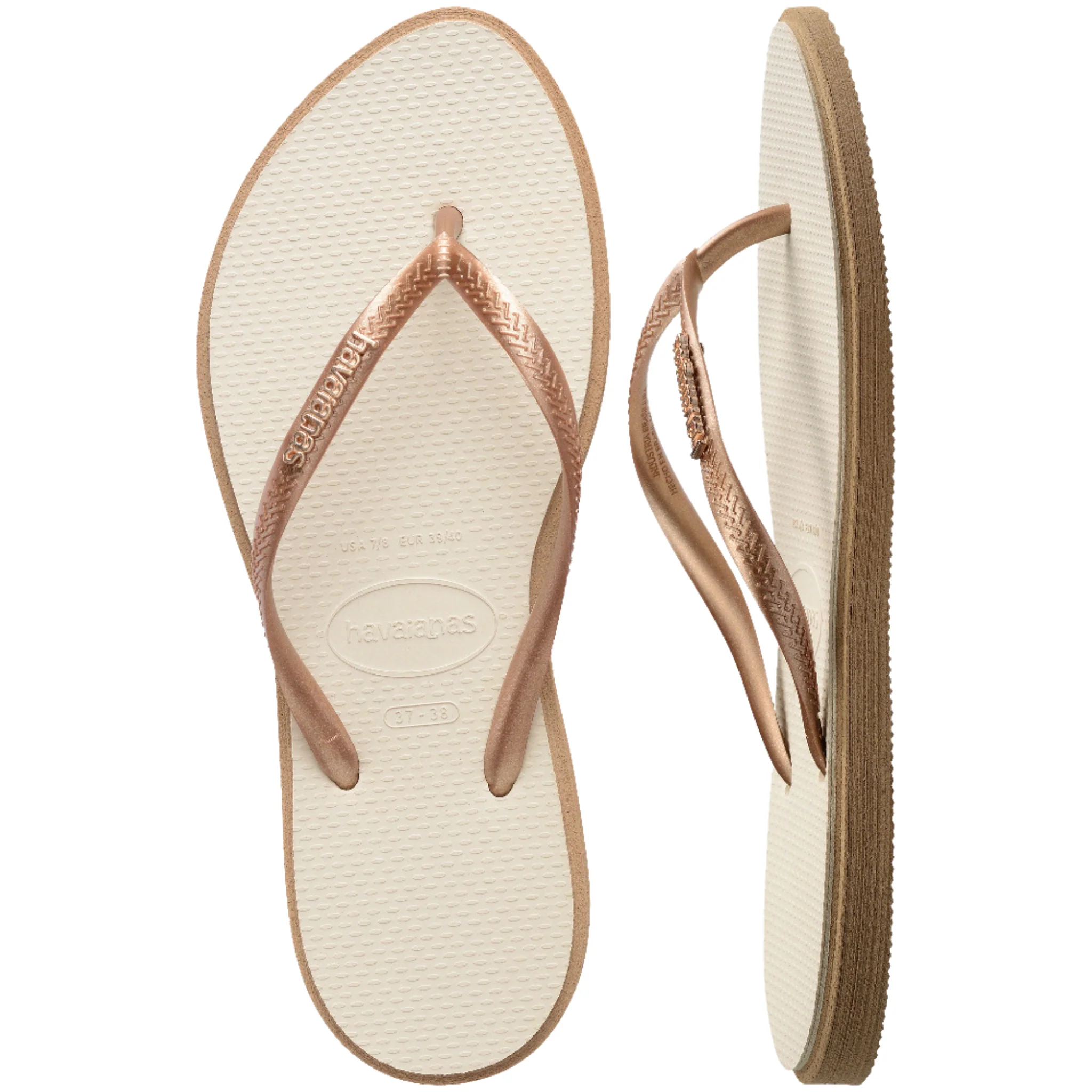 Womens Havaianas Rose Gold/Beige Slim Point Flip Flops - Image 4