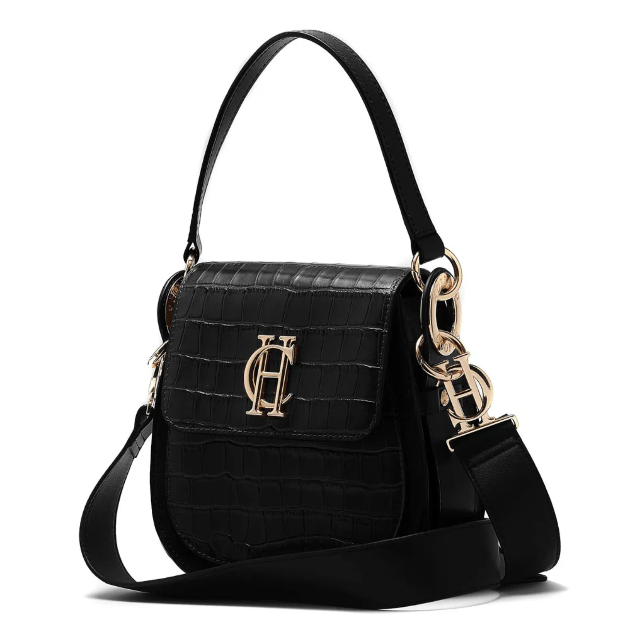 Womens Holland Cooper Black Croc Chelsea Saddle Bag - Image 3