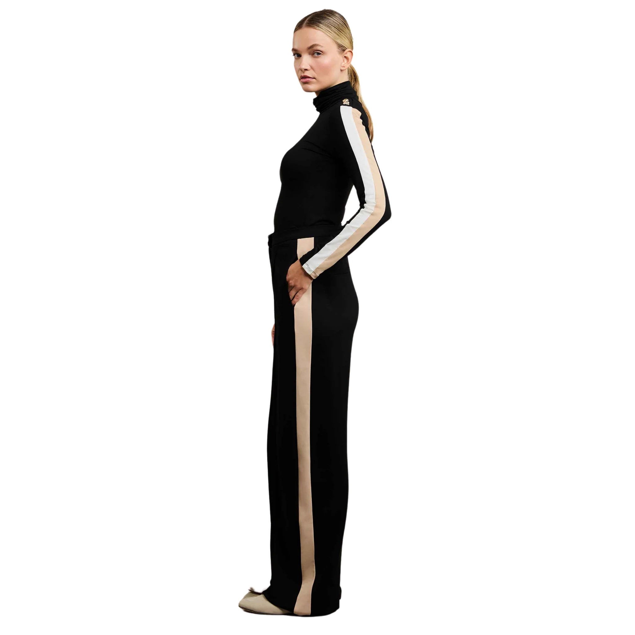 Womens Holland Cooper Black Stripe Wide Leg Pants - Image 3