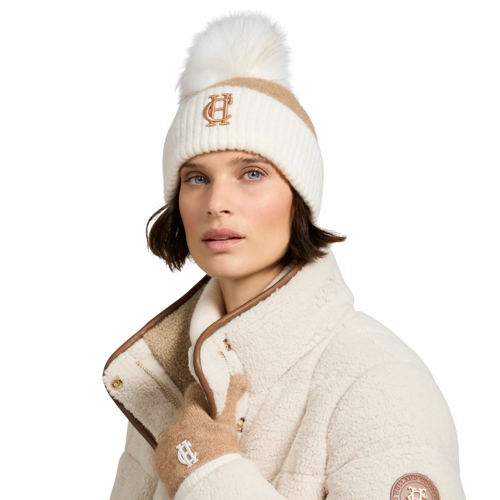 Womens Holland Cooper Camel Chelsea Bobble Hat - Image 2