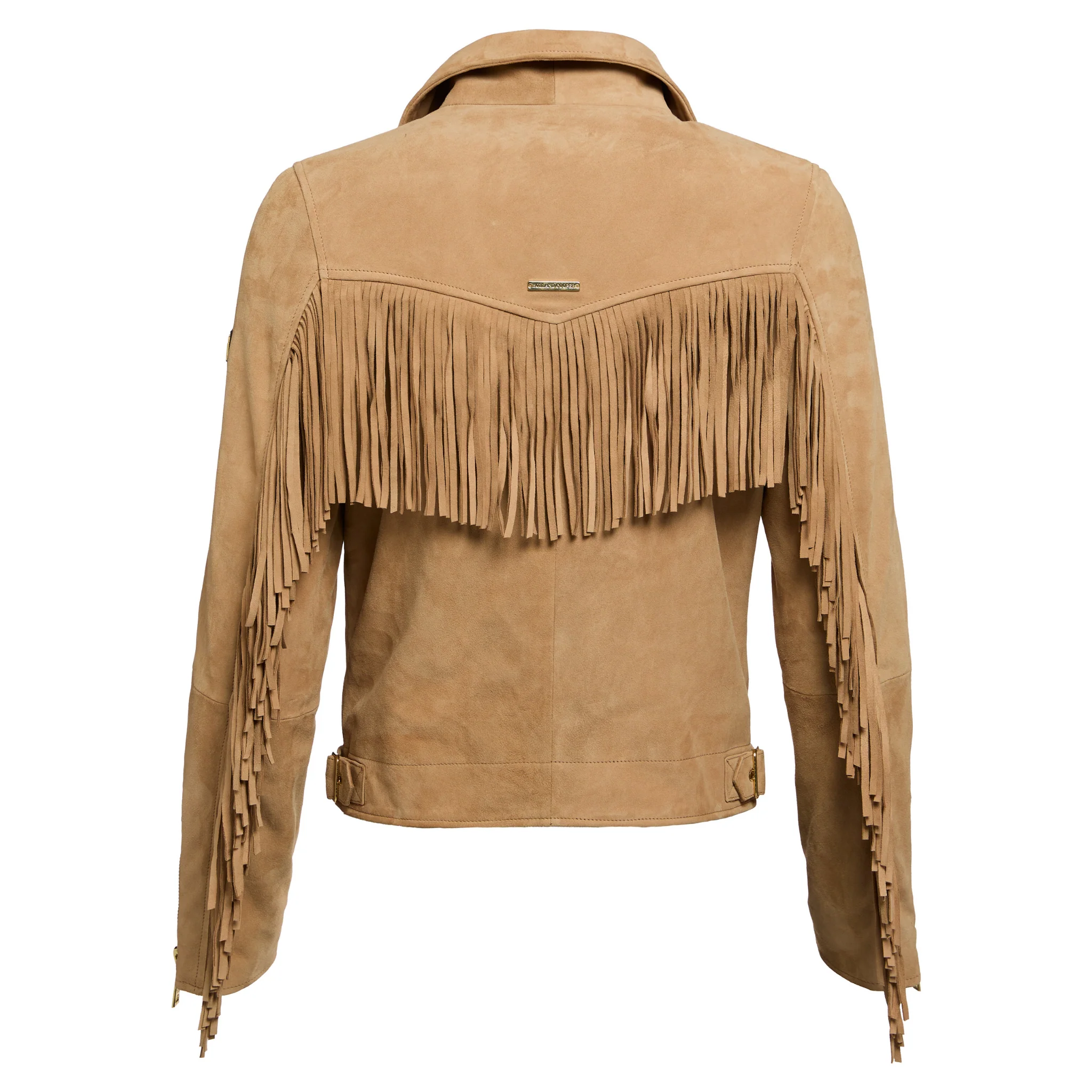 Womens Holland Cooper Camel Fringed Suede Biker Jacket - Image 6