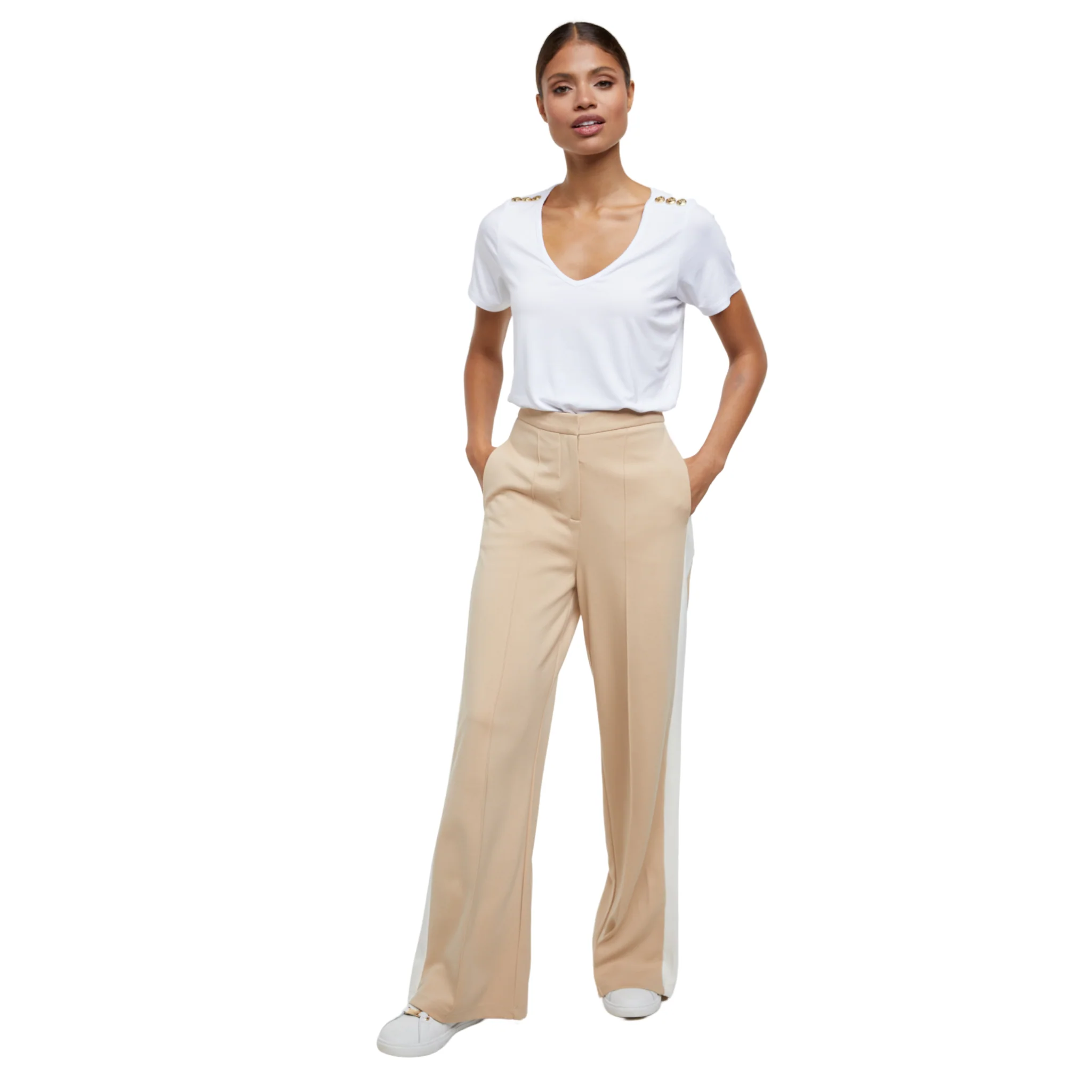 Womens Holland Cooper Camel Stripe Wide Leg Pants - Image 4