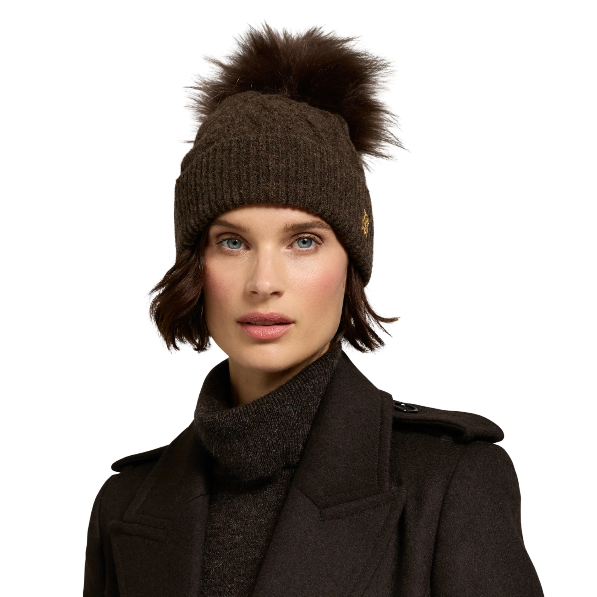 Womens Holland Cooper Chocolate Sloane Cable Bobble Hat - Image 2