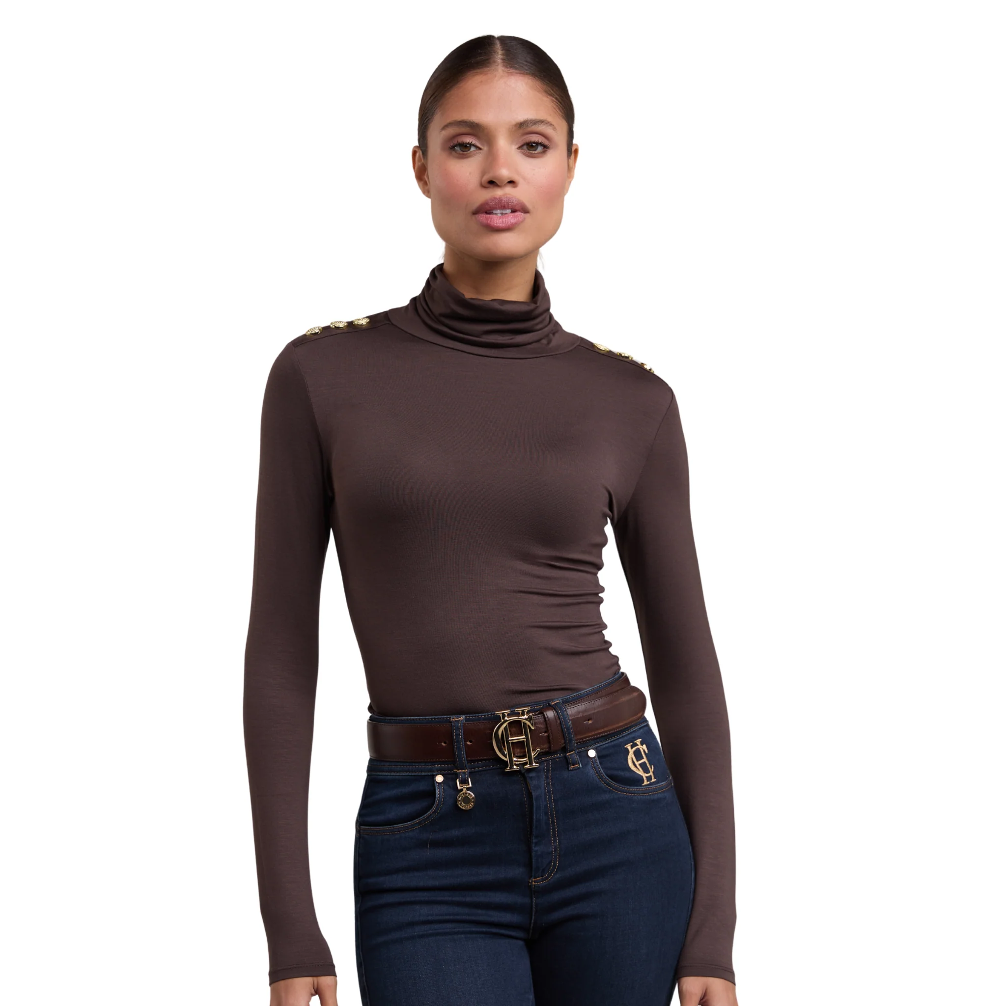 Womens Holland Cooper Coffee Essential Roll Neck Top - Image 2
