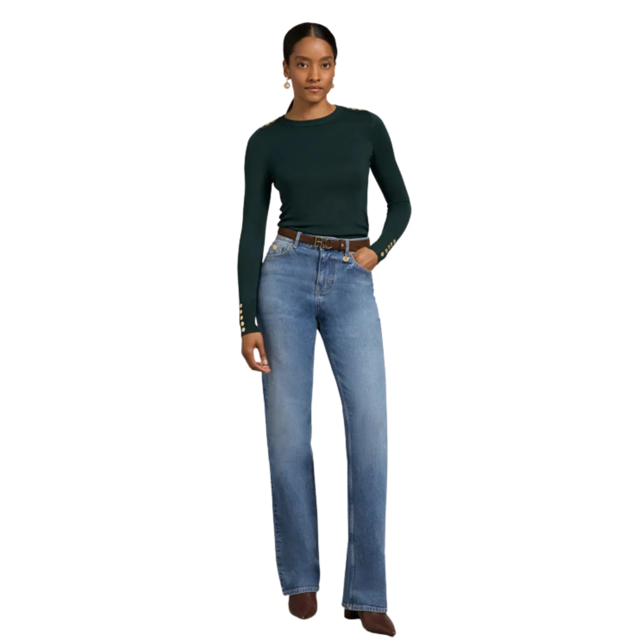 Womens Holland Cooper Deep Emerald Buttoned Crew Neck Knit - Image 3