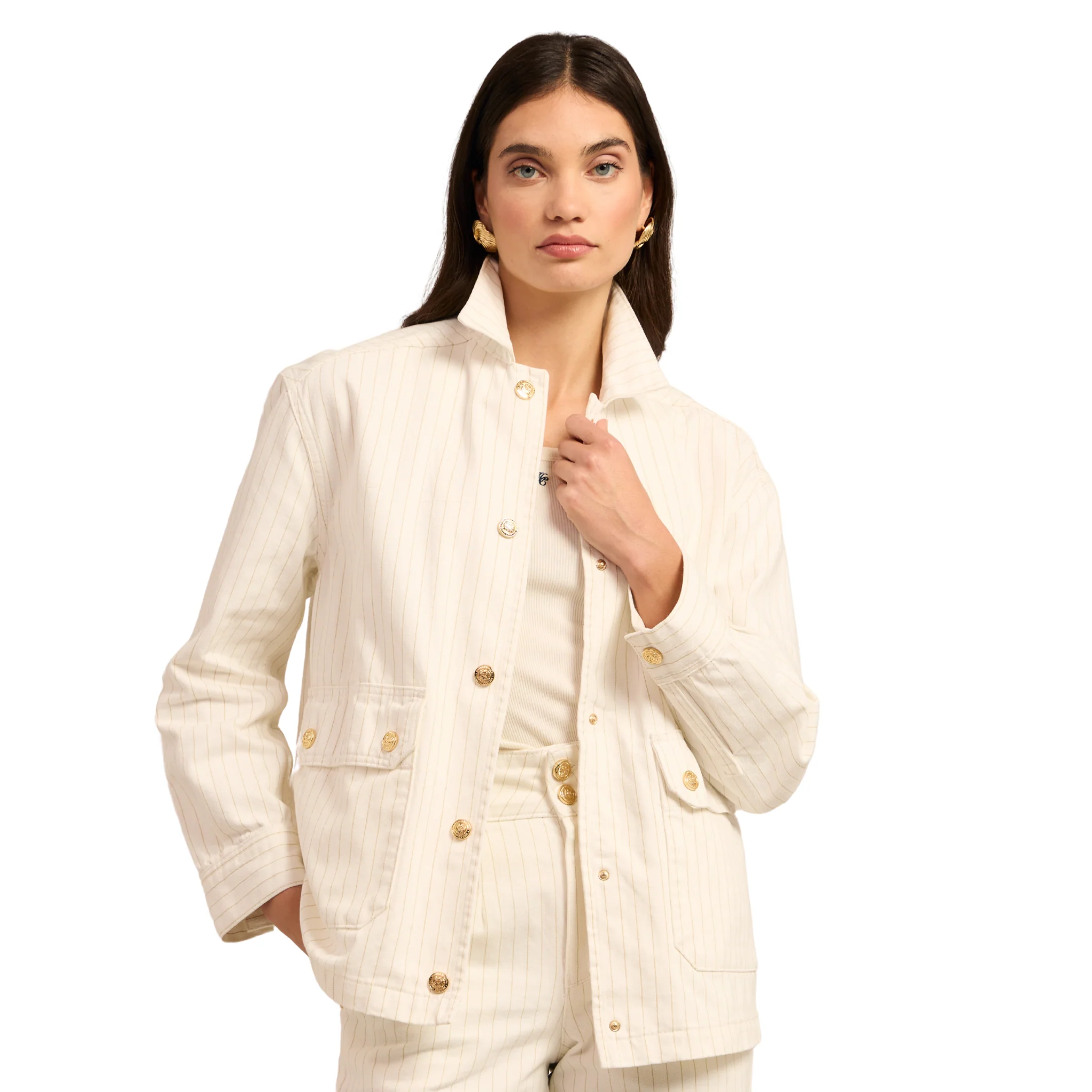 Womens Holland Cooper Ecru Stripe Denim Chore Jacket - Image 2