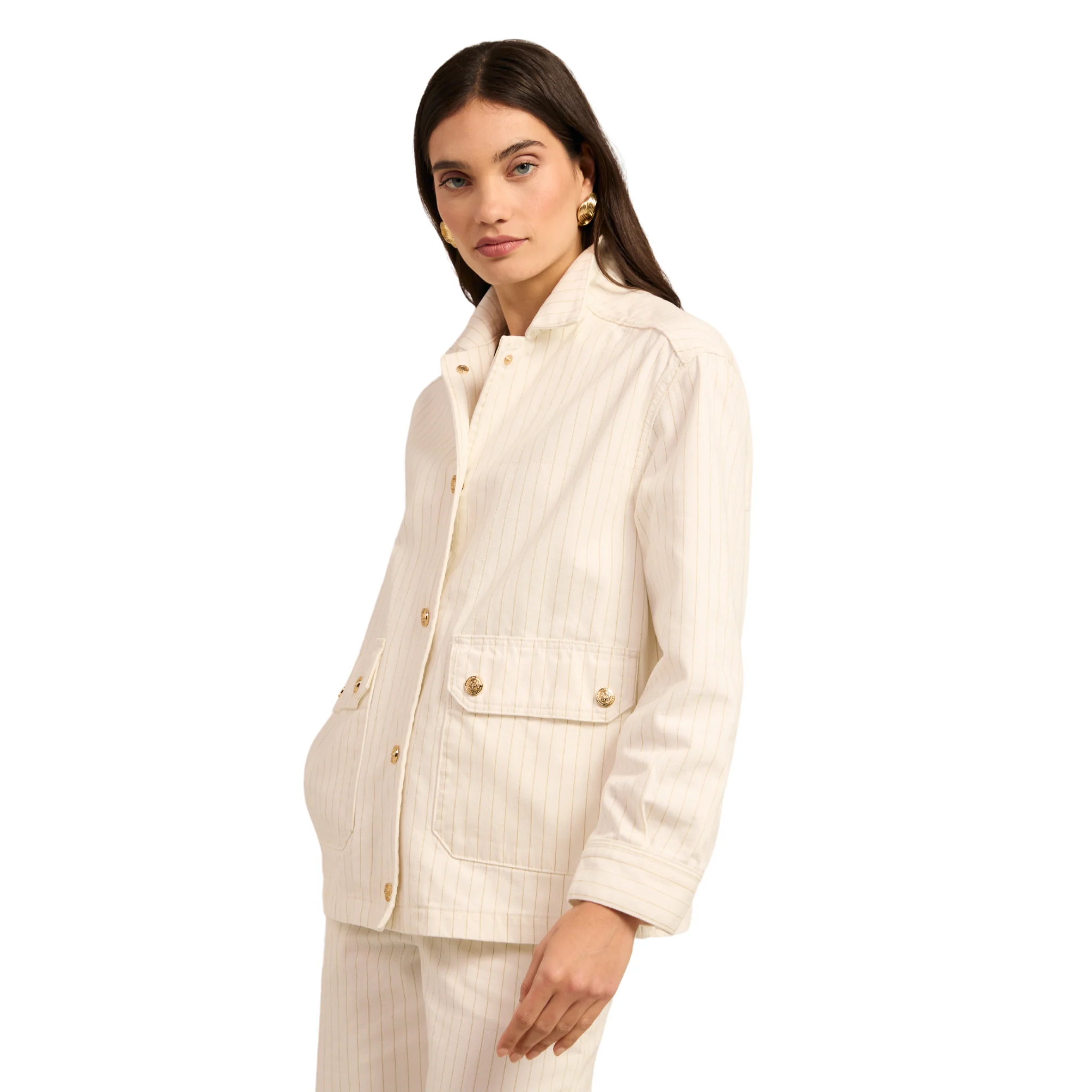 Womens Holland Cooper Ecru Stripe Denim Chore Jacket - Image 3
