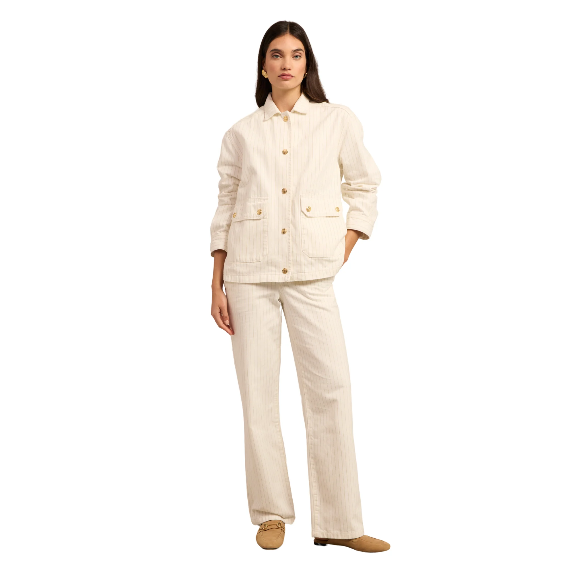 Womens Holland Cooper Ecru Stripe Denim Chore Jacket - Image 4