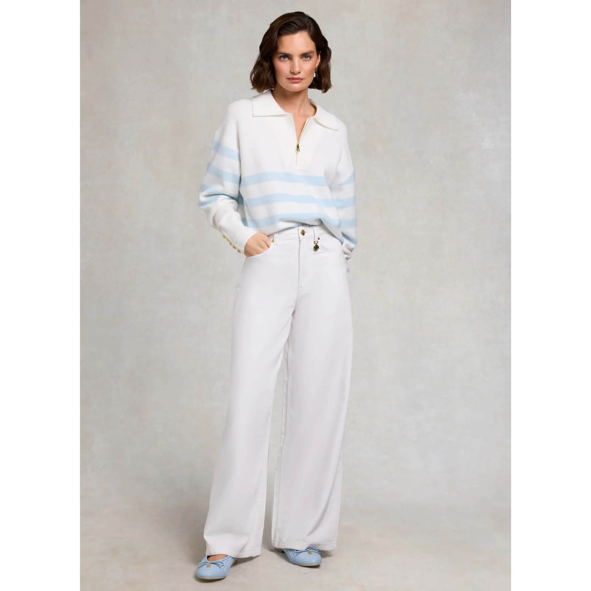 Womens Holland Cooper Natural/Powder Blue Lydia Quarter Zip Knit - Image 3