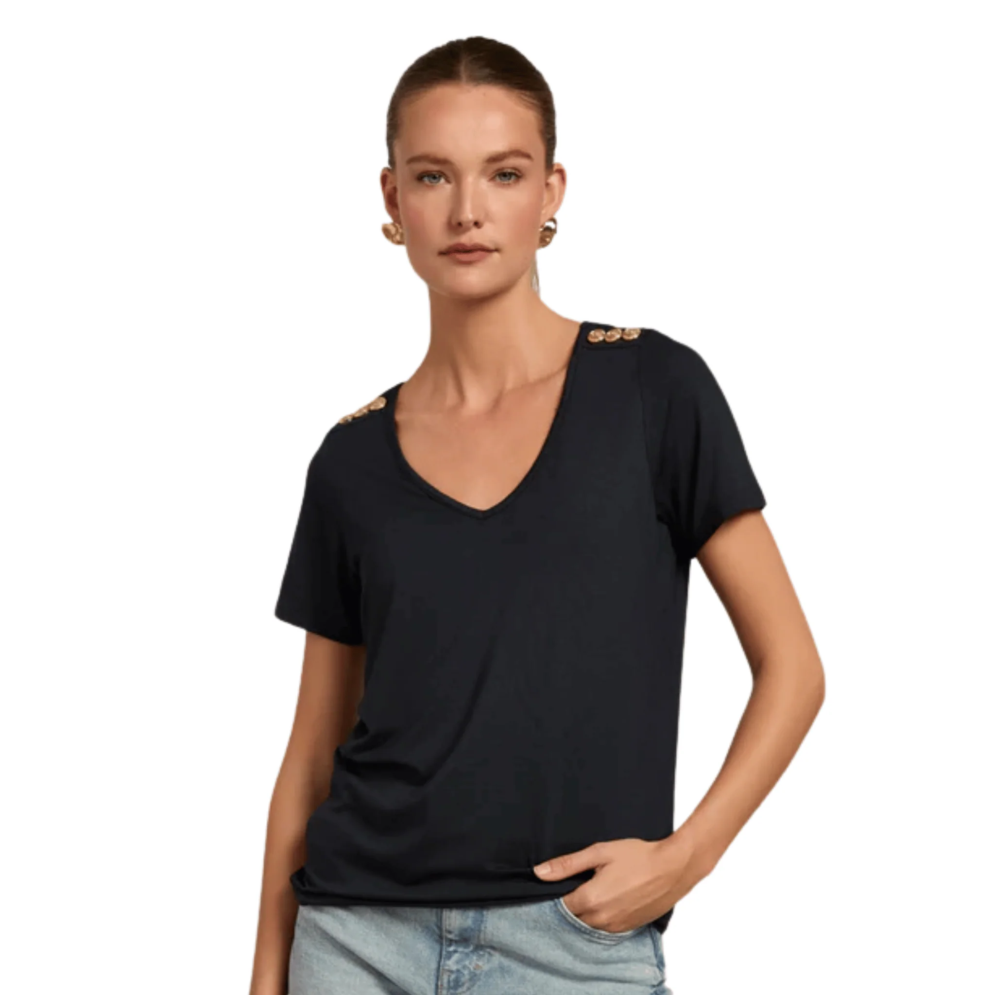 Womens Holland Cooper Navy Relax Fit V-Neck S/s T Shirt - Image 2