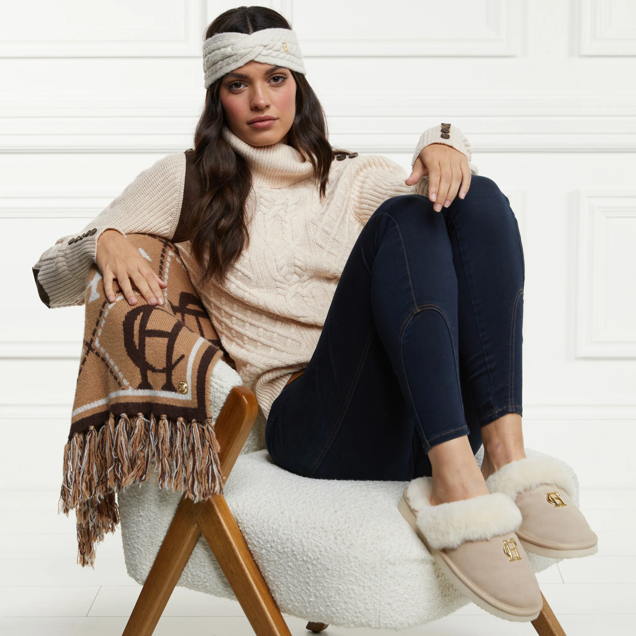 Womens Holland Cooper Oyster Shearling Slippers - Image 2