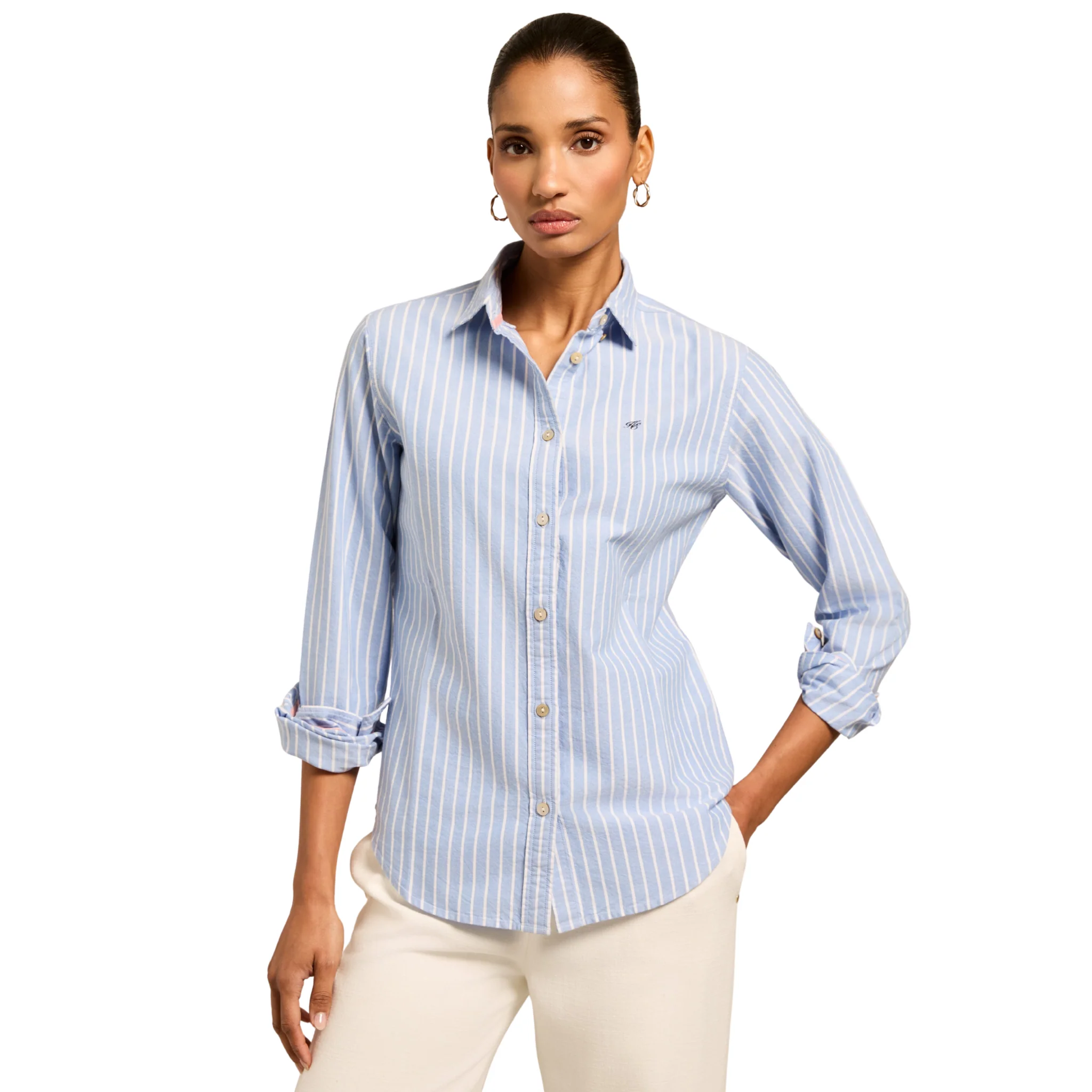 Womens Holland Cooper Sky Blue Stripe Oxford L/s Shirt - Image 4
