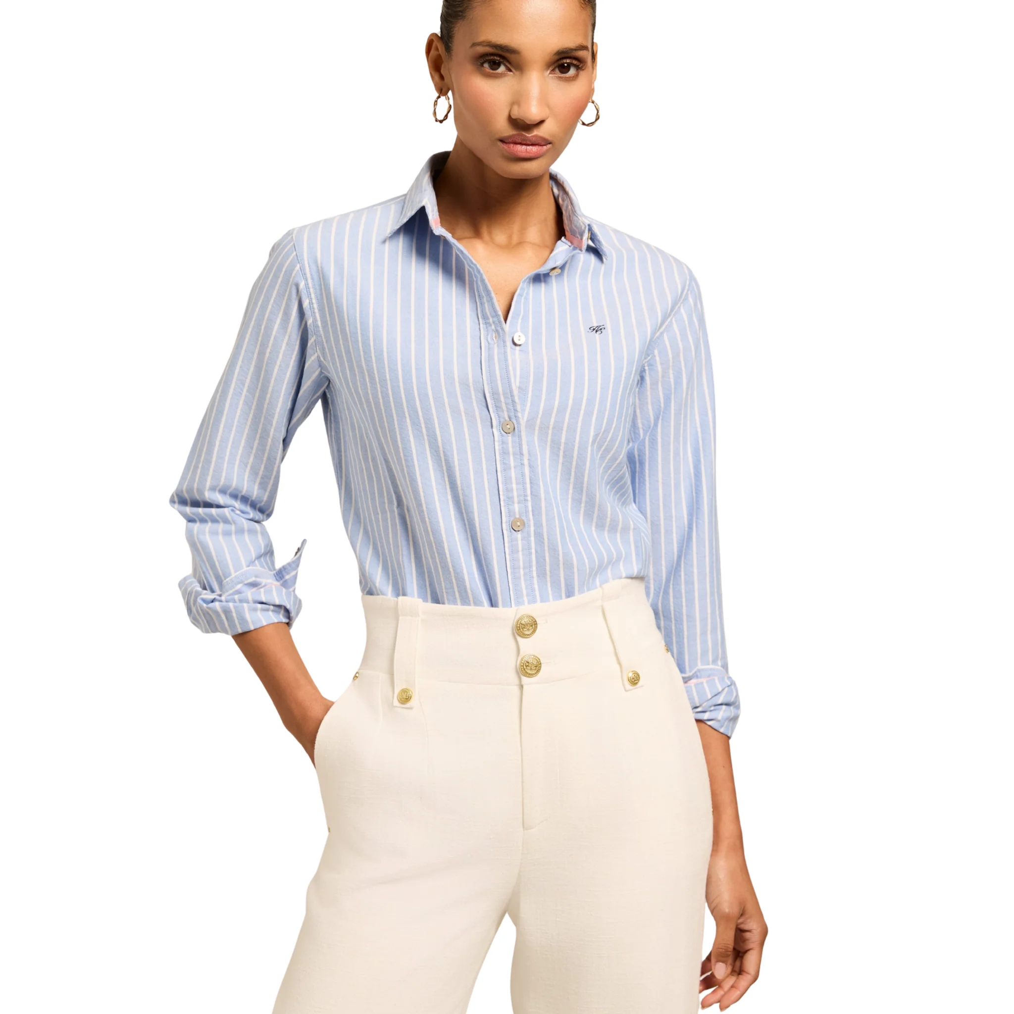 Womens Holland Cooper Sky Blue Stripe Oxford L/s Shirt - Image 6