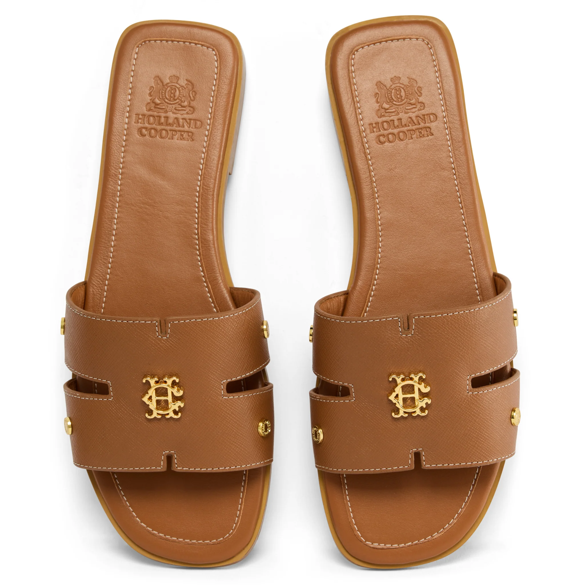 Womens Holland Cooper Tan Saffiano Heraldic Monogram Slides - Image 2