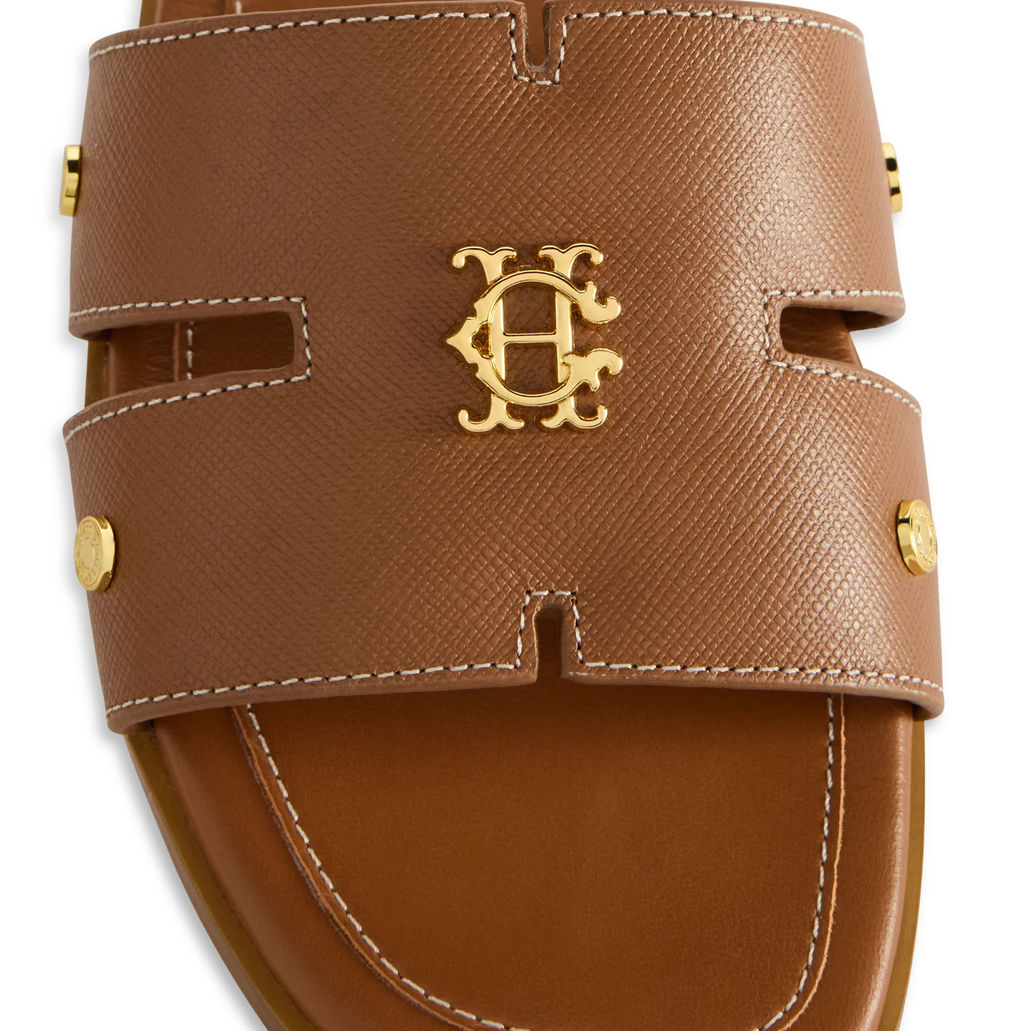 Womens Holland Cooper Tan Saffiano Heraldic Monogram Slides - Image 4