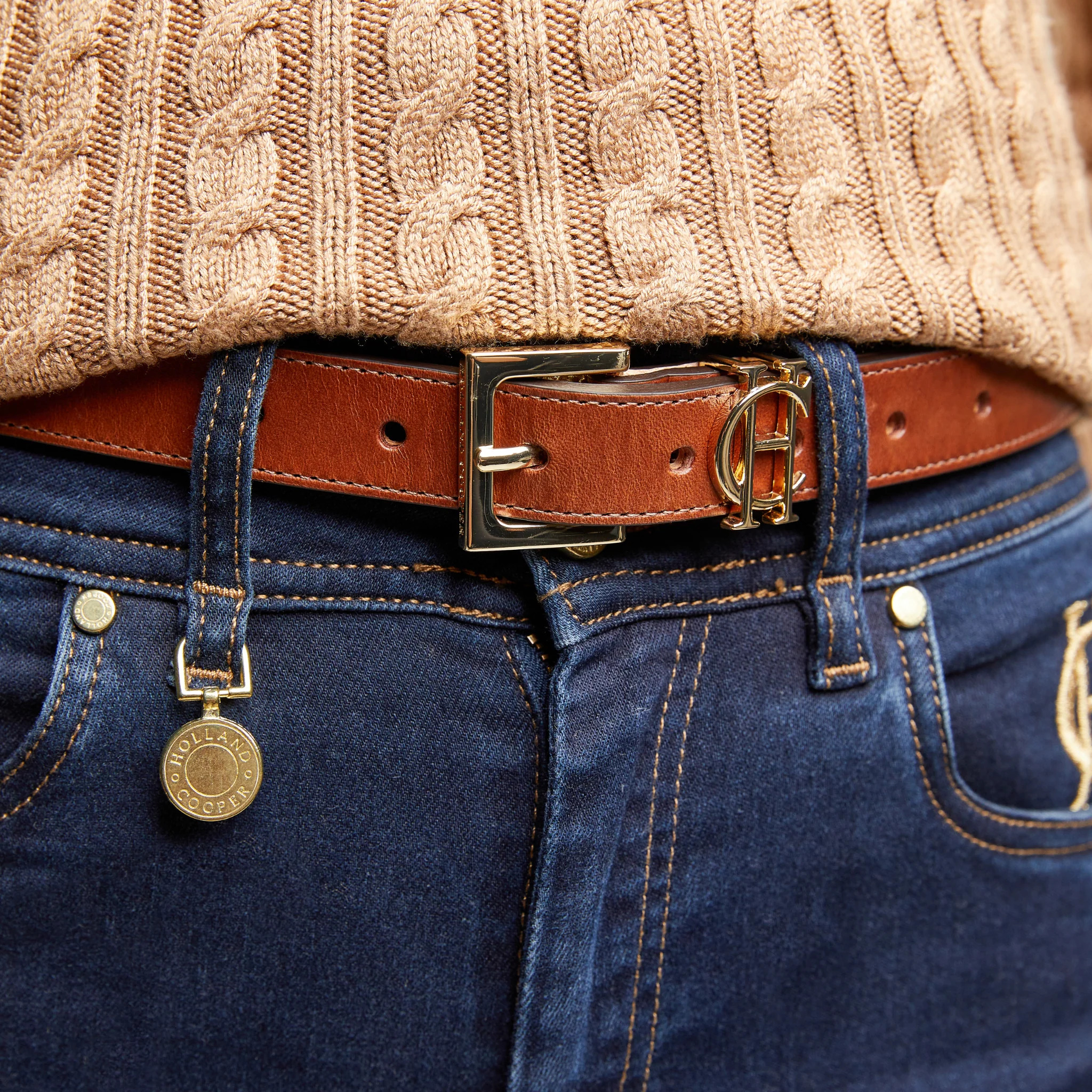 Womens Holland Cooper Tan Slim Logo Belt - Image 3