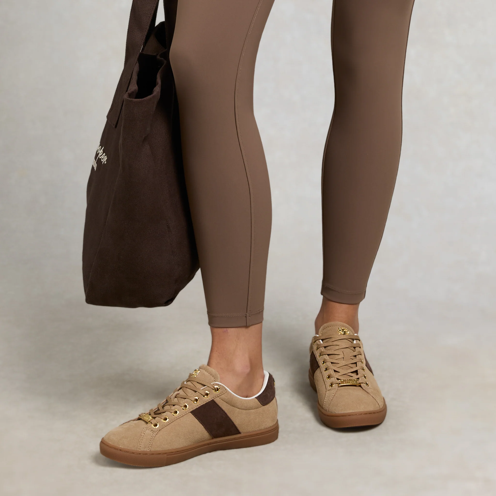 Womens Holland Cooper Taupe/Dark Chocolate Knightsbridge Court Suede Trainers - Image 2