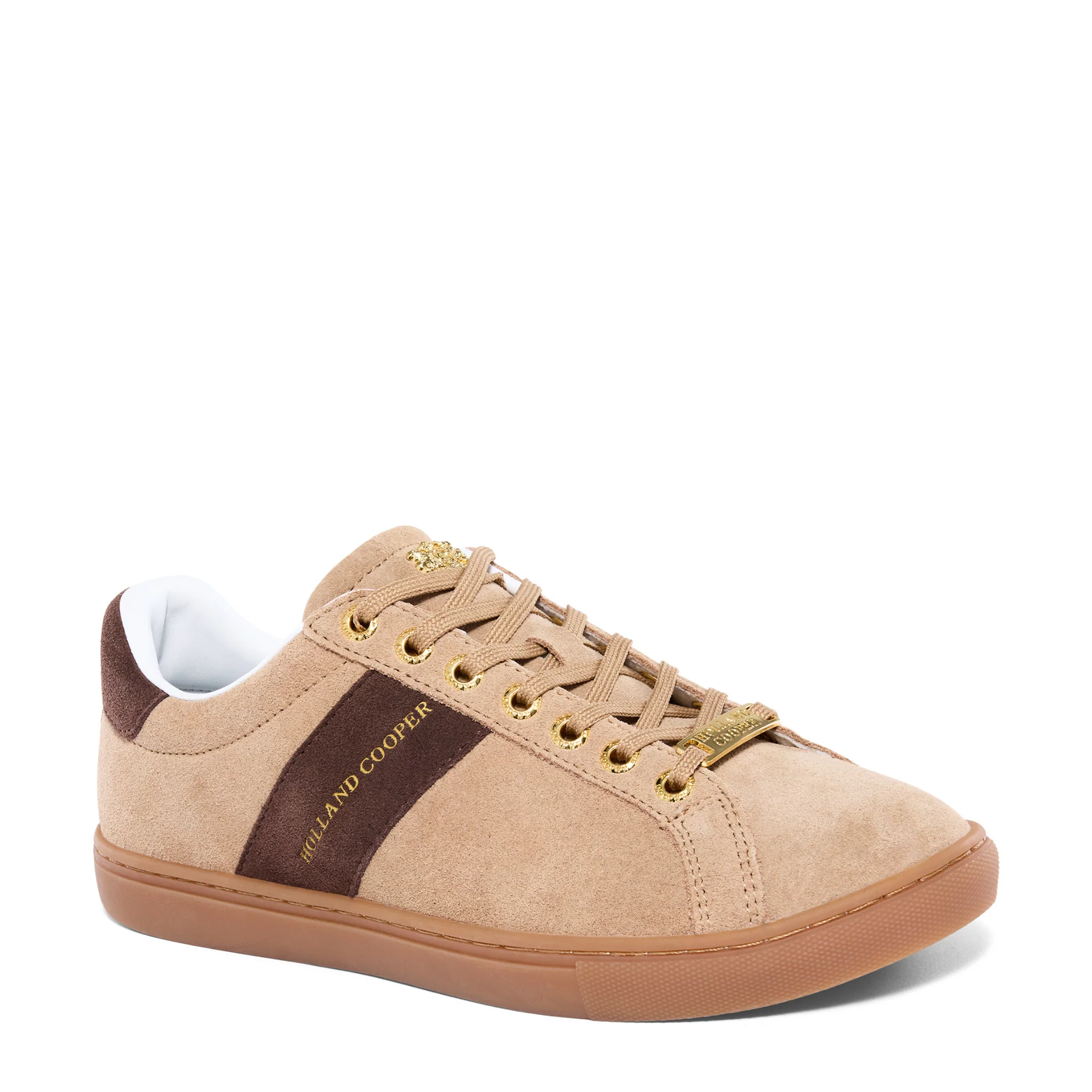 Womens Holland Cooper Taupe/Dark Chocolate Knightsbridge Court Suede Trainers - Image 3